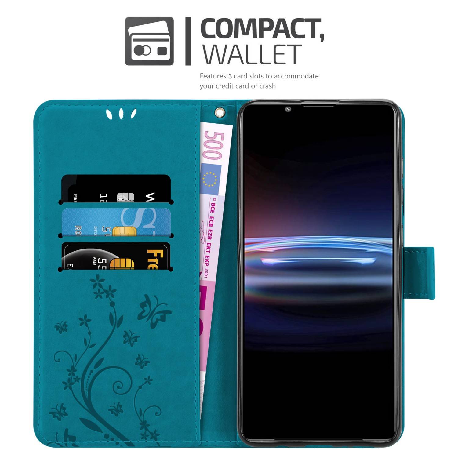 Cadorabo Hülle für Sony Xperia PRO-I Schutz Hülle in Blau Schutzhülle Handy Hülle Etui Case Blumen Flower
