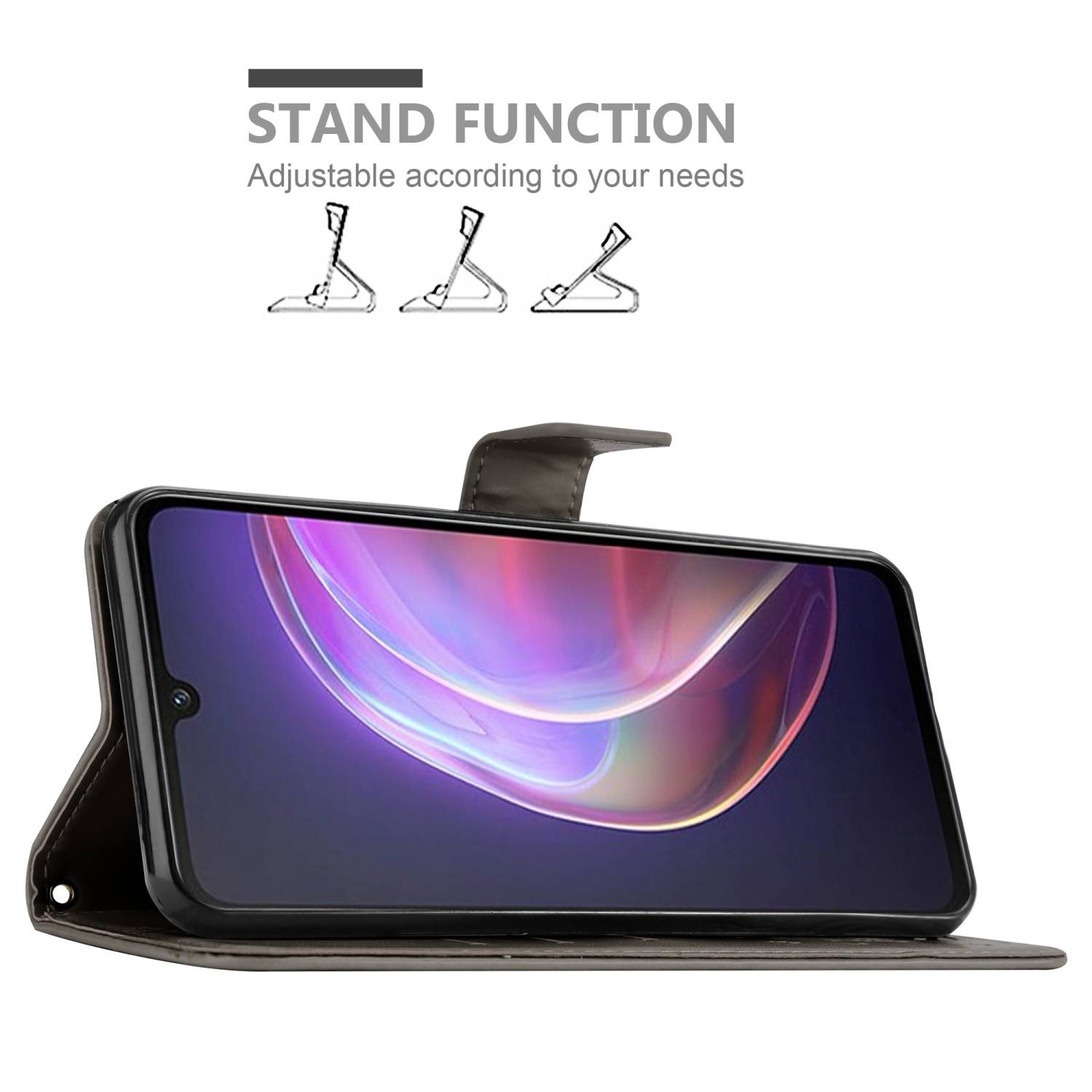 Cadorabo Hülle für Vivo V21 4G / 5G Schutz Hülle in Grau Schutzhülle Handy Hülle Etui Case Blumen Flower