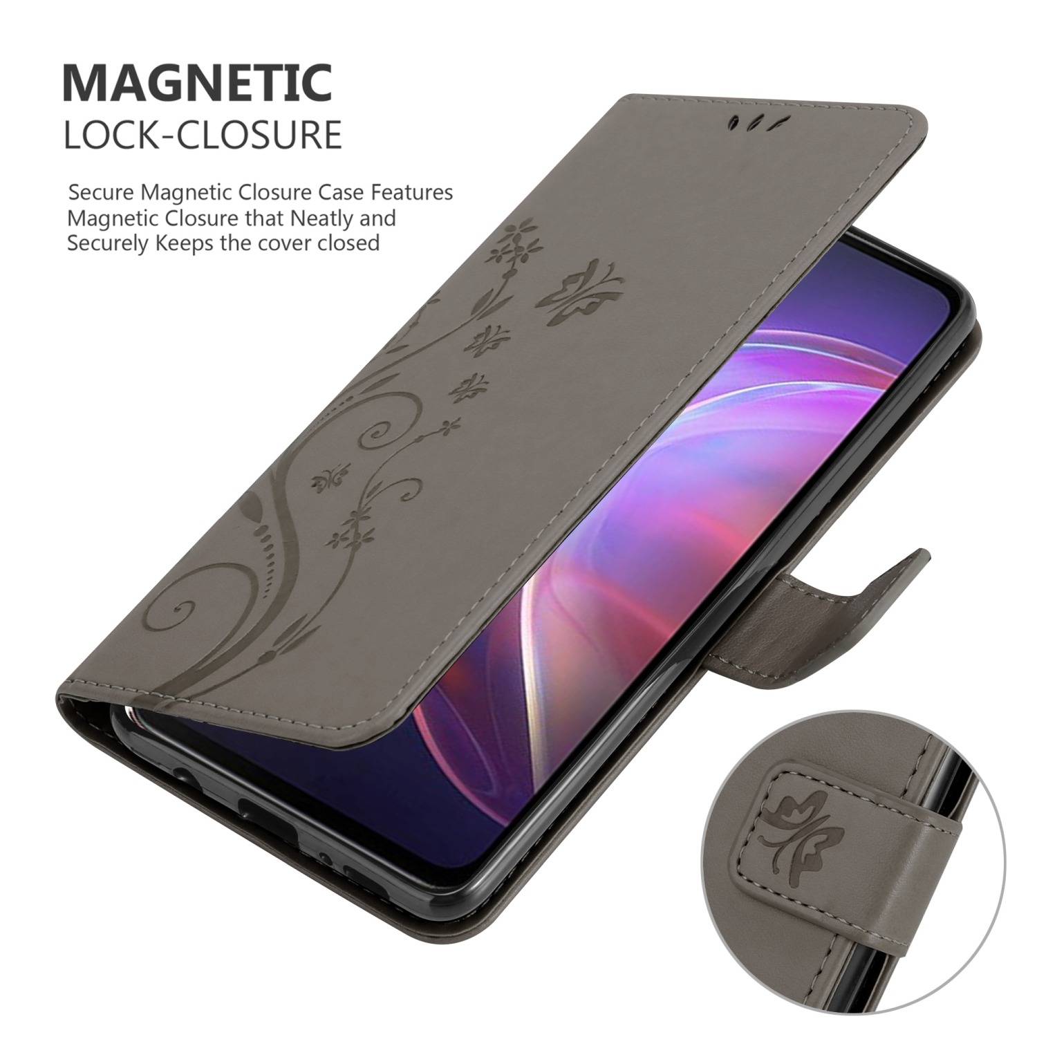 Cadorabo Hülle für Vivo V21 4G / 5G Schutz Hülle in Grau Schutzhülle Handy Hülle Etui Case Blumen Flower