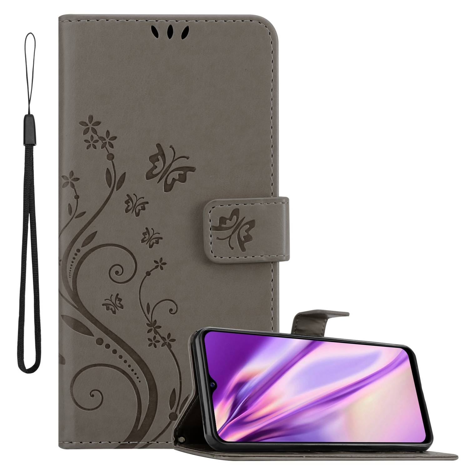 Cadorabo Hülle für Vivo Y52 5G / Y72 5G Schutz Hülle in Grau Schutzhülle Handy Hülle Etui Case Blumen Flower