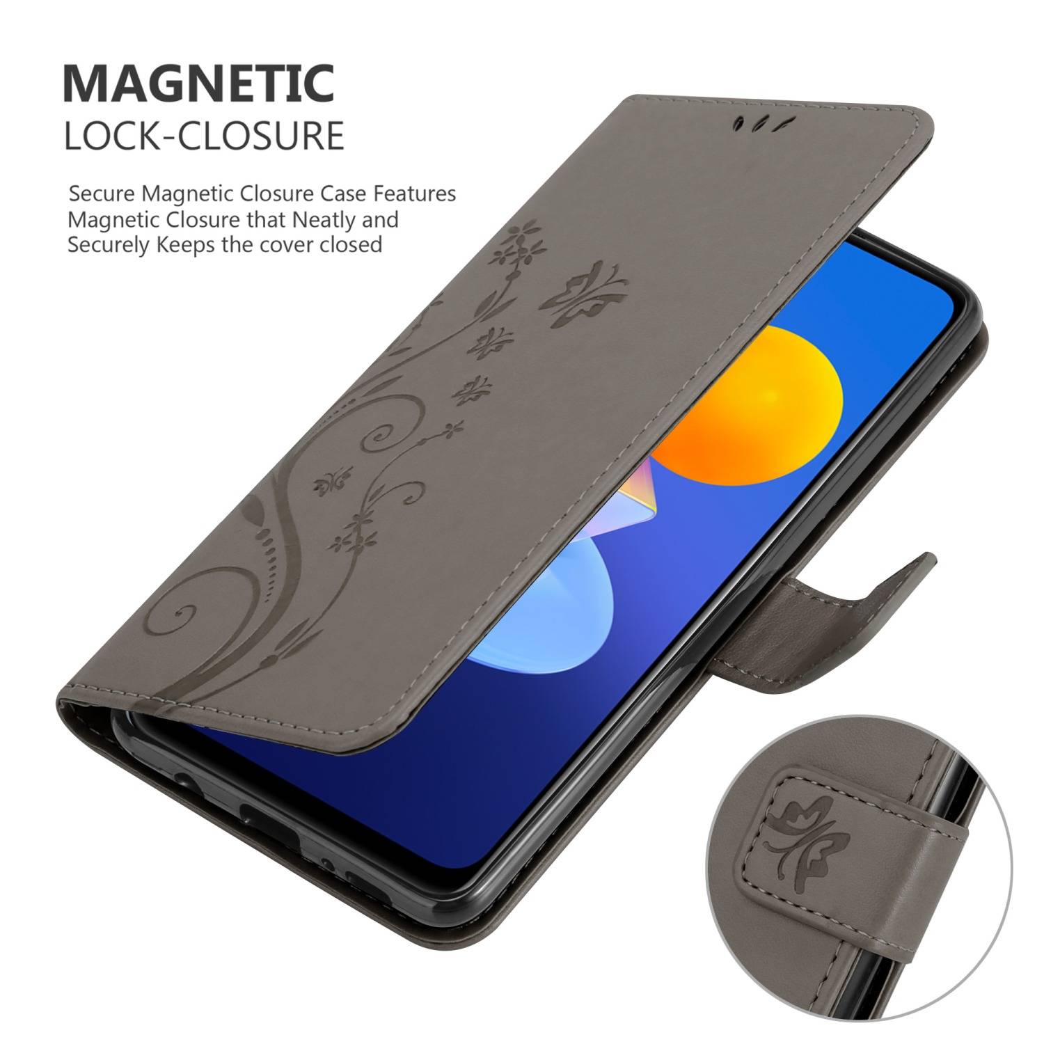 Cadorabo Hülle für Vivo Y52 5G / Y72 5G Schutz Hülle in Grau Schutzhülle Handy Hülle Etui Case Blumen Flower