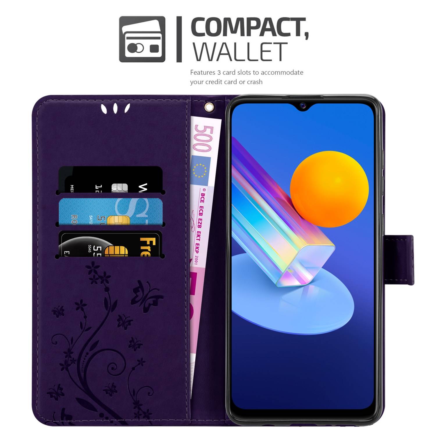 Cadorabo Hülle für Vivo Y52 5G / Y72 5G Schutz Hülle in Lila Schutzhülle Handy Hülle Etui Case Blumen Flower