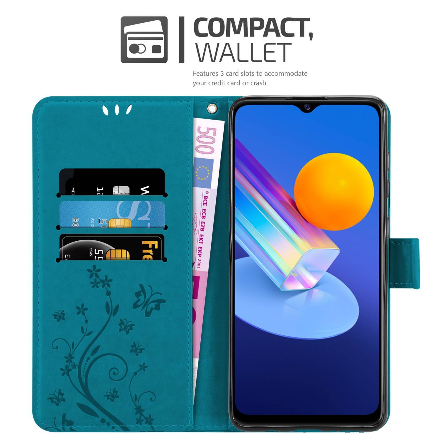 Cadorabo Hülle für Vivo Y52 5G / Y72 5G Schutz Hülle in Blau Schutzhülle Handy Hülle Etui Case Blumen Flower