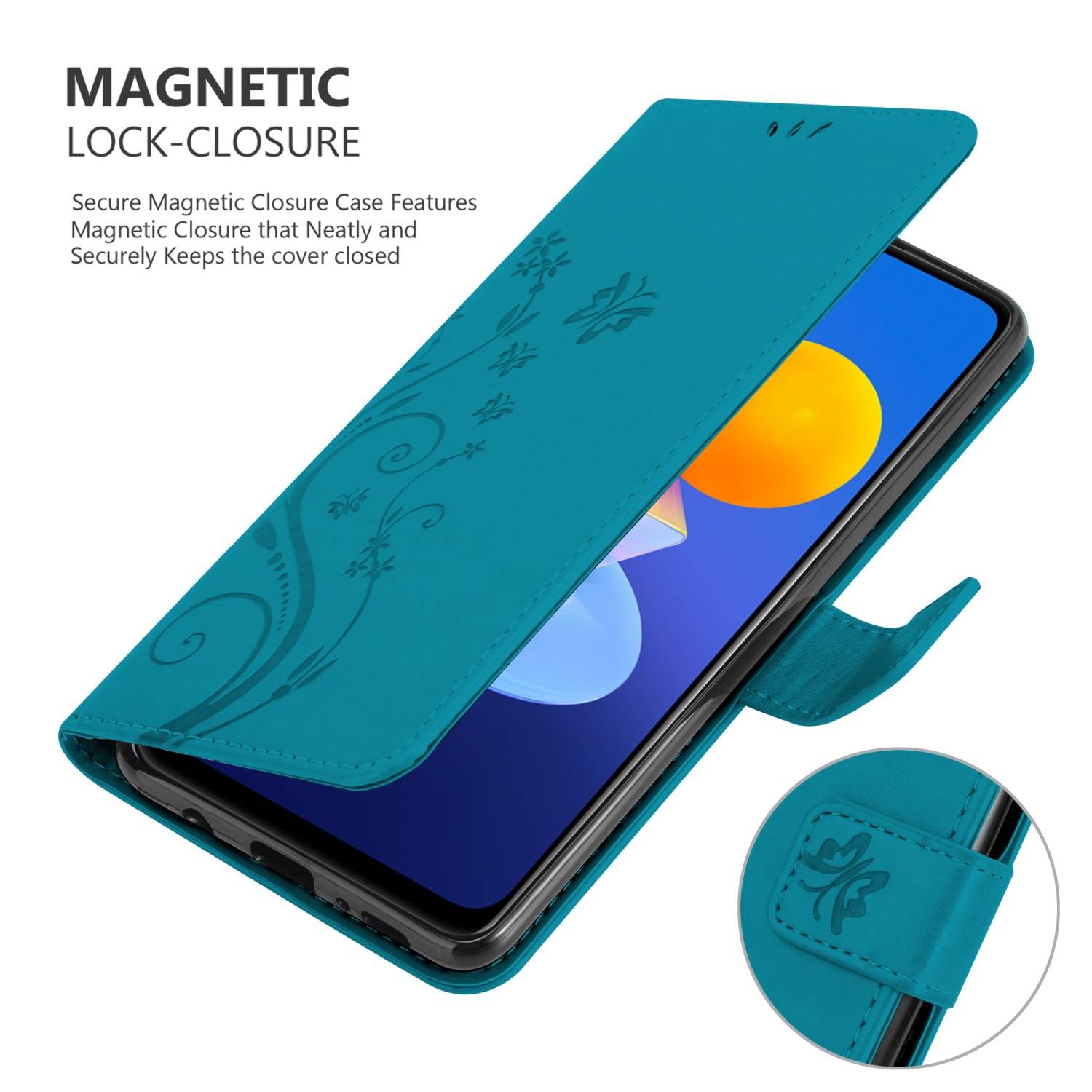 Cadorabo Hülle für Vivo Y52 5G / Y72 5G Schutz Hülle in Blau Schutzhülle Handy Hülle Etui Case Blumen Flower