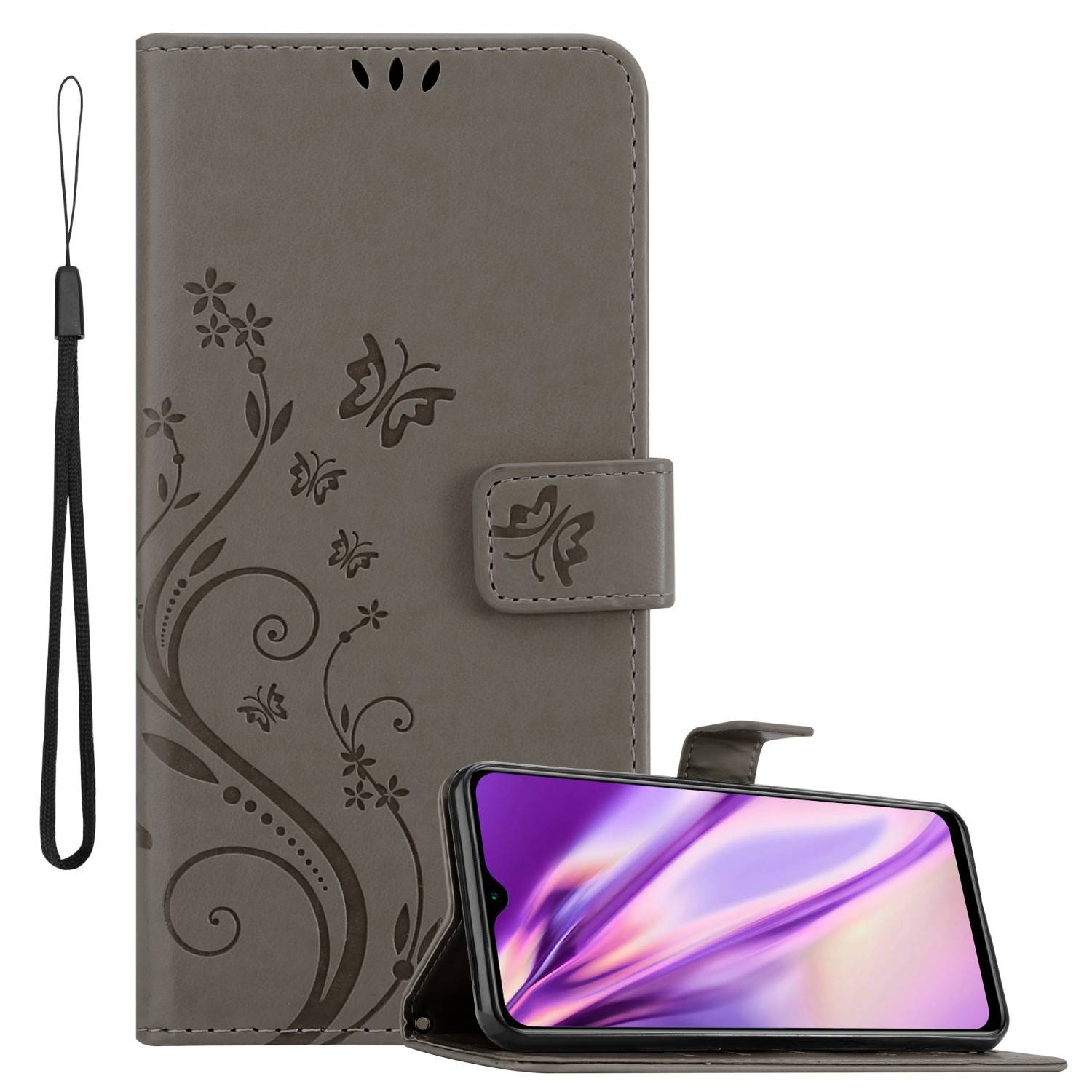 Cadorabo Hülle für Xiaomi RedMi 9T / POCO M3 Schutz Hülle in Grau Schutzhülle Handy Hülle Etui Case Blumen Flower