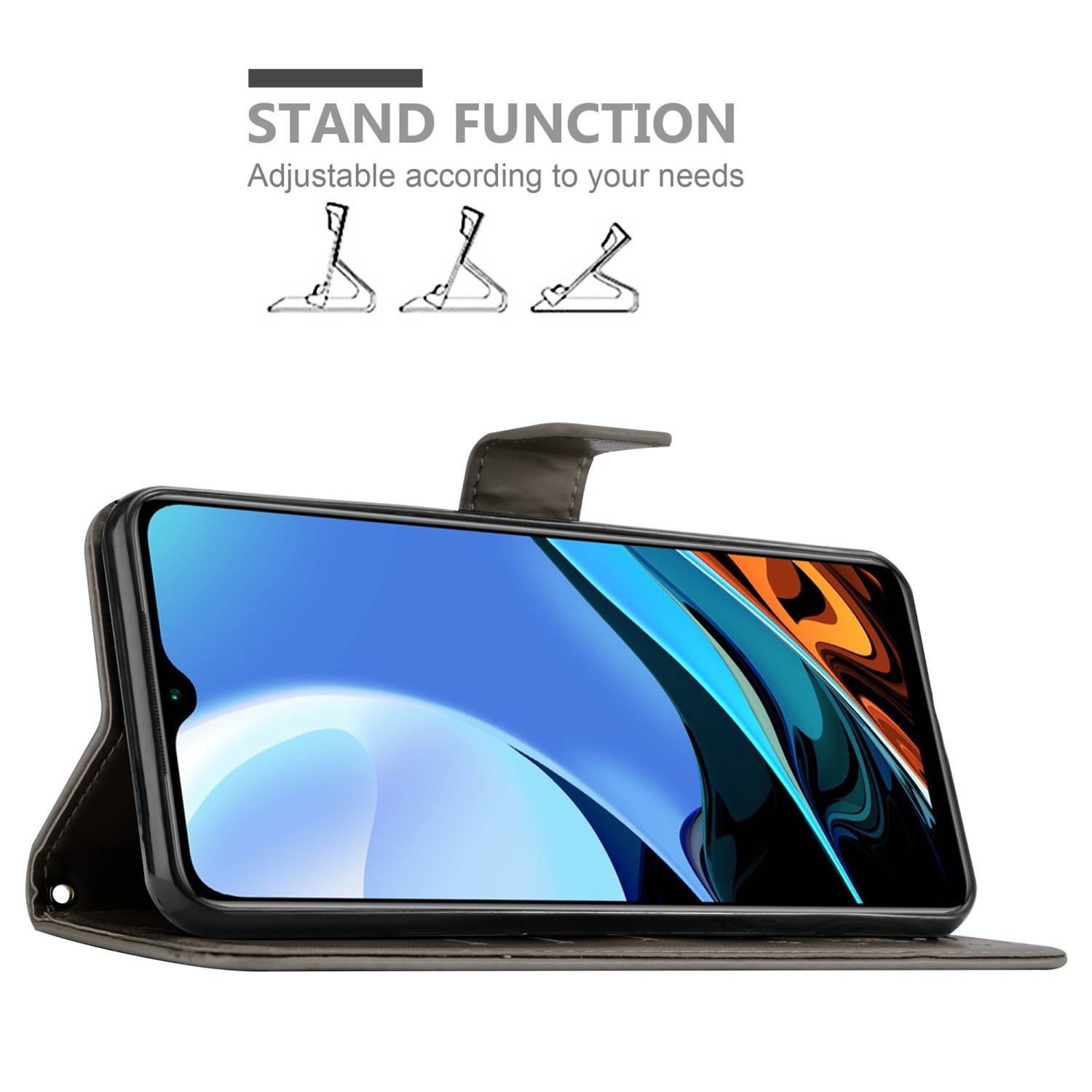 Cadorabo Hülle für Xiaomi RedMi 9T / POCO M3 Schutz Hülle in Grau Schutzhülle Handy Hülle Etui Case Blumen Flower