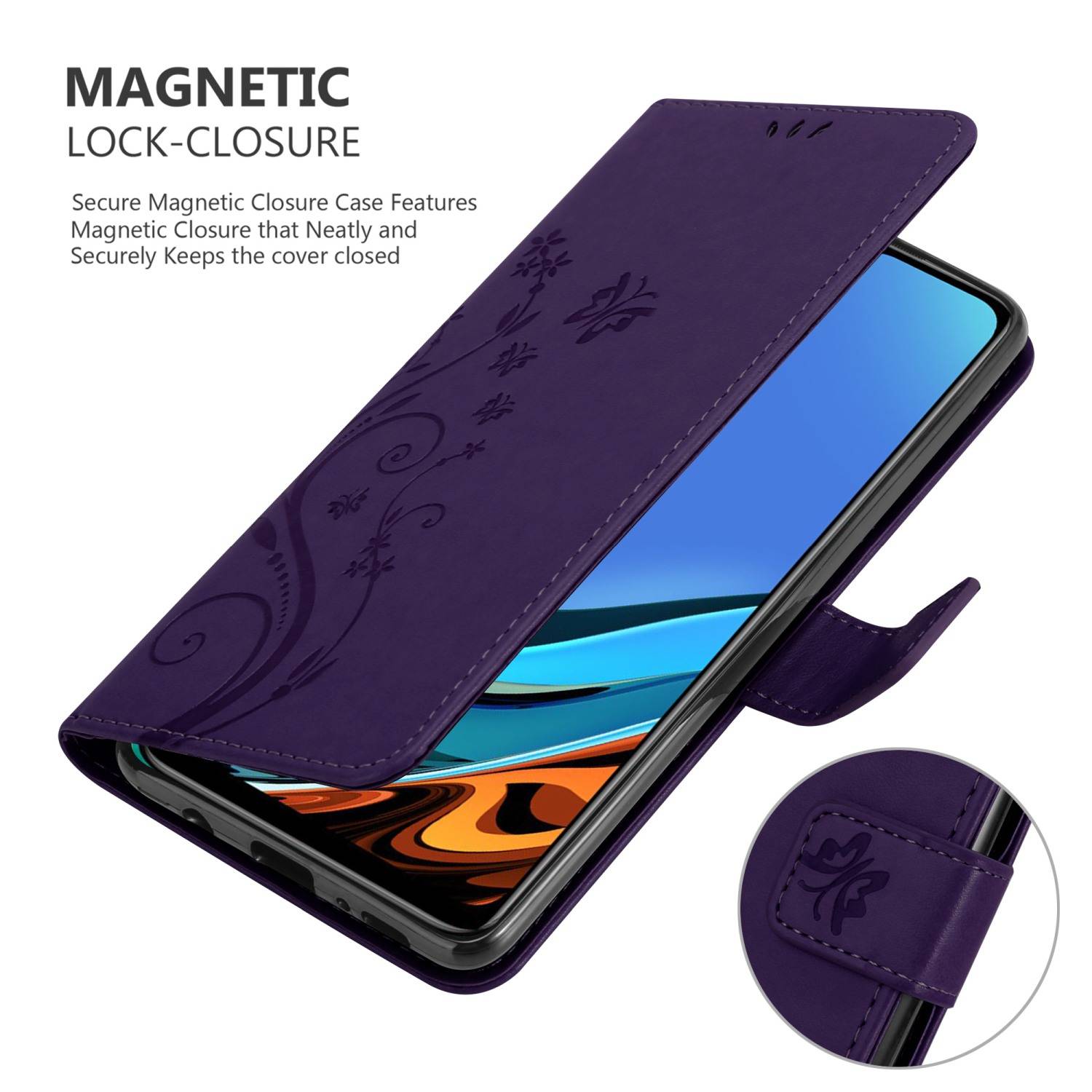 Cadorabo Hülle für Xiaomi RedMi 9T / POCO M3 Schutz Hülle in Lila Schutzhülle Handy Hülle Etui Case Blumen Flower