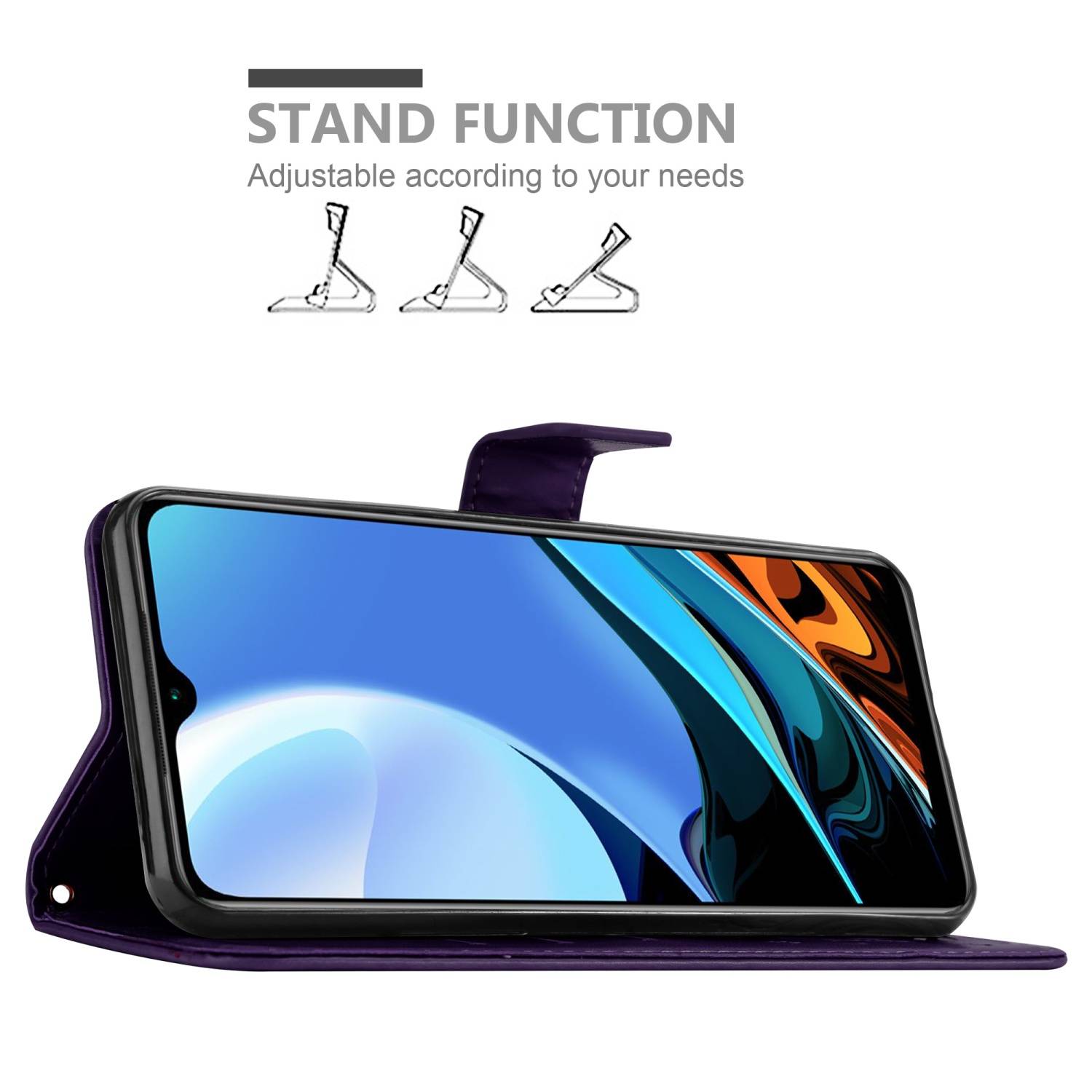 Cadorabo Hülle für Xiaomi RedMi 9T / POCO M3 Schutz Hülle in Lila Schutzhülle Handy Hülle Etui Case Blumen Flower