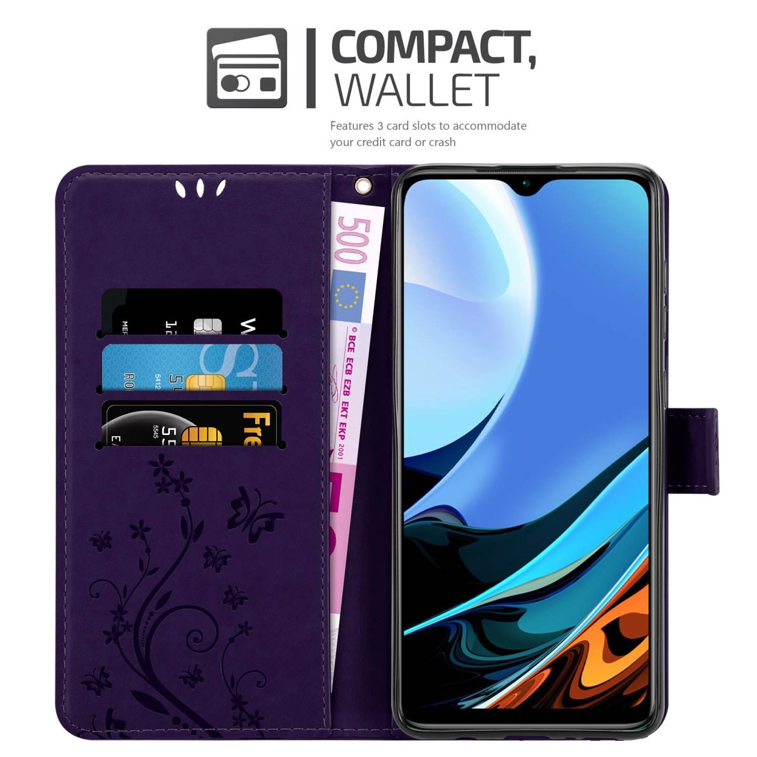 Cadorabo Hülle für Xiaomi RedMi 9T / POCO M3 Schutz Hülle in Lila Schutzhülle Handy Hülle Etui Case Blumen Flower