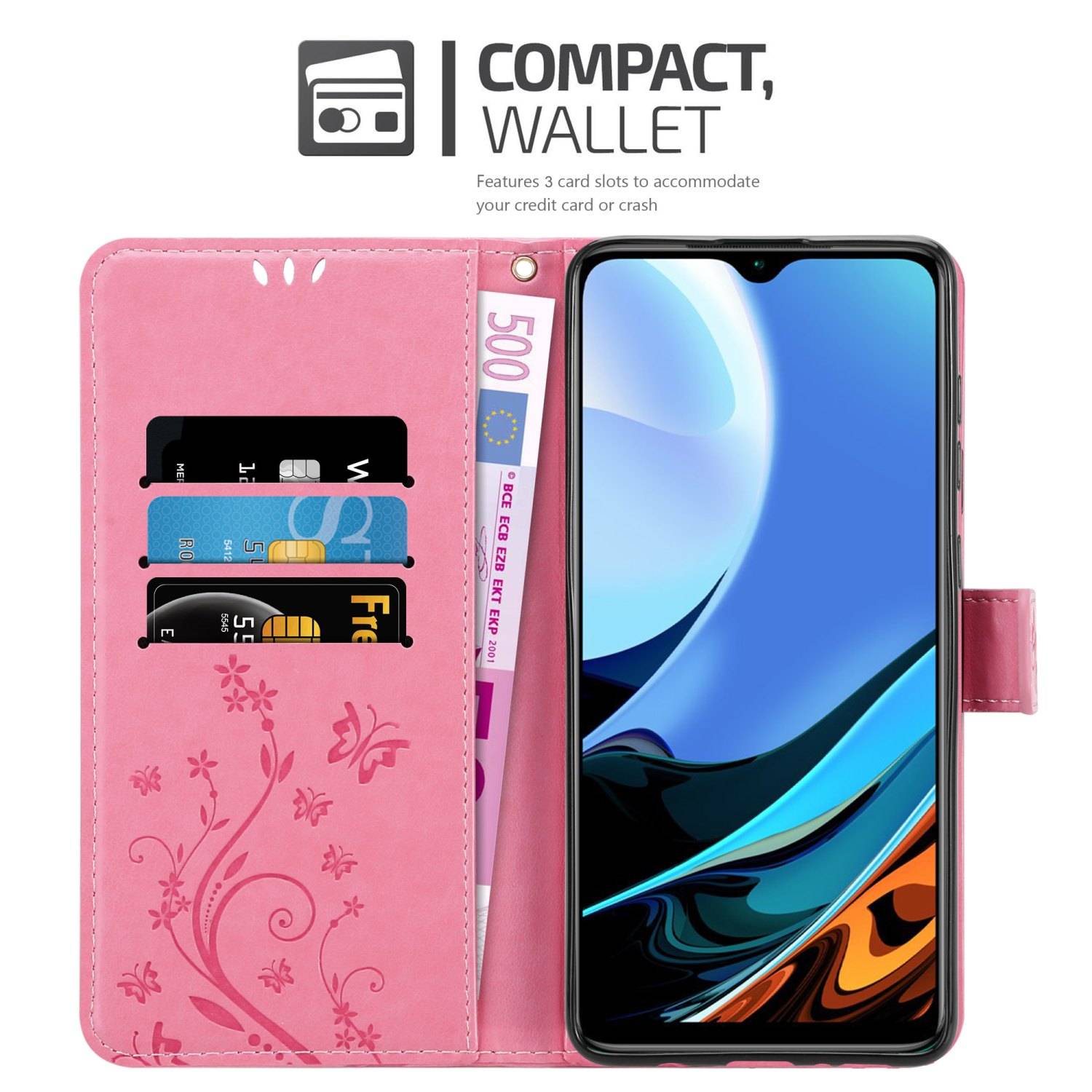 Cadorabo Hülle für Xiaomi RedMi 9T / POCO M3 Schutz Hülle in Rosa Schutzhülle Handy Hülle Etui Case Blumen Flower