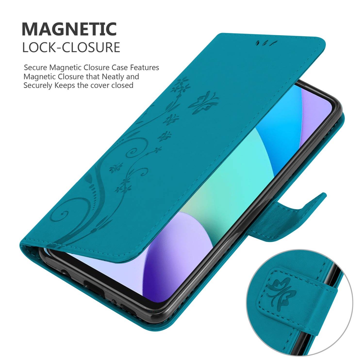 Cadorabo Hülle für Xiaomi RedMi 10 / RedMi NOTE 11 4G Schutz Hülle in Blau Schutzhülle Handy Hülle Etui Case Blumen