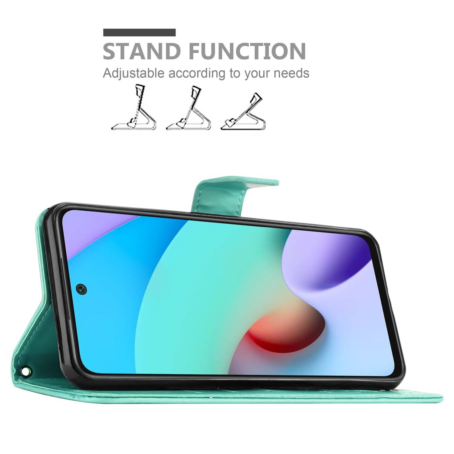 Cadorabo Hülle für Xiaomi RedMi 10 / RedMi NOTE 11 4G Schutz Hülle in Türkis Schutzhülle Handy Hülle Etui Case Blumen
