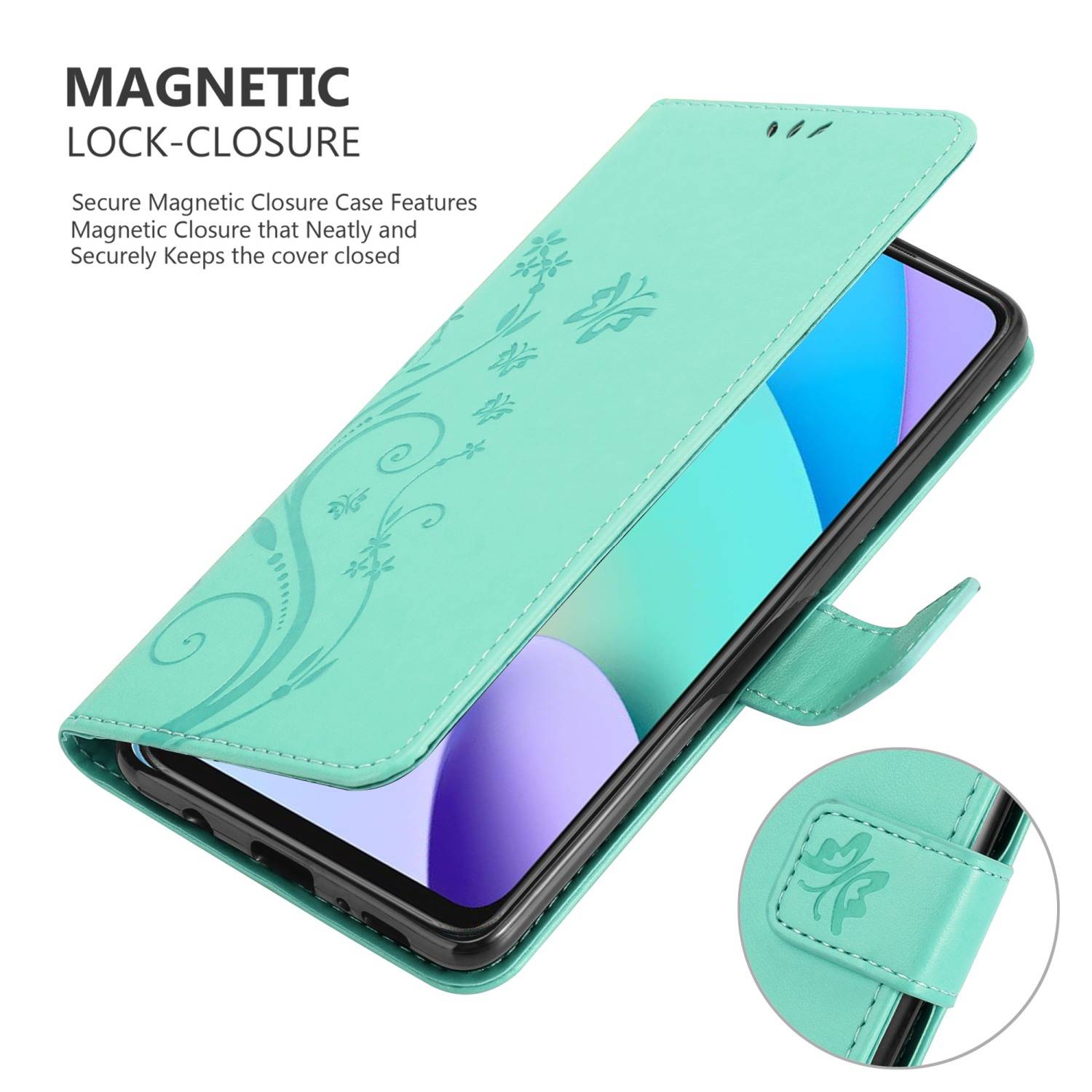 Cadorabo Hülle für Xiaomi RedMi 10 / RedMi NOTE 11 4G Schutz Hülle in Türkis Schutzhülle Handy Hülle Etui Case Blumen