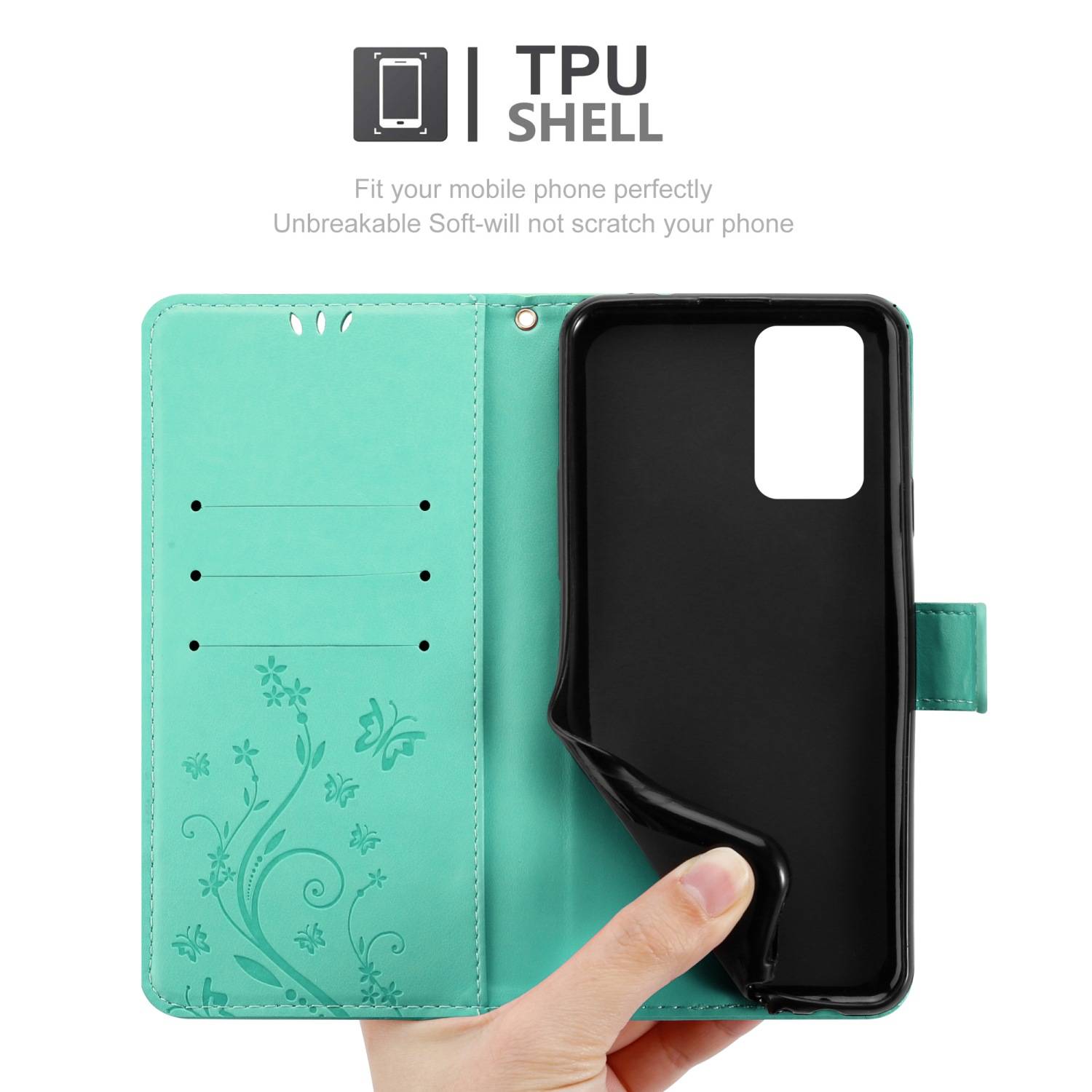 Cadorabo Hülle für Xiaomi RedMi 10 / RedMi NOTE 11 4G Schutz Hülle in Türkis Schutzhülle Handy Hülle Etui Case Blumen