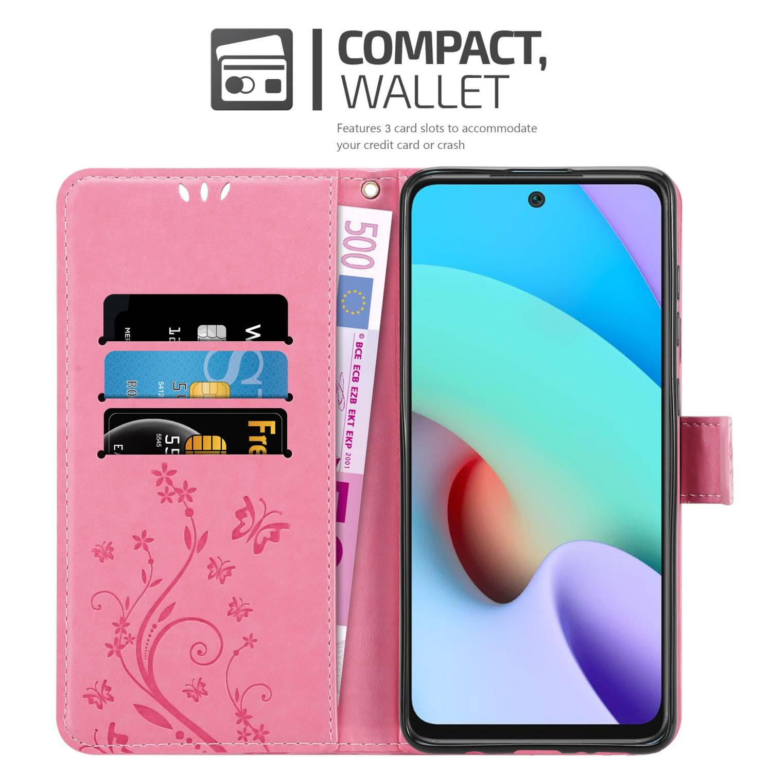 Cadorabo Hülle für Xiaomi RedMi 10 / RedMi NOTE 11 4G Schutz Hülle in Rosa Schutzhülle Handy Hülle Etui Case Blumen