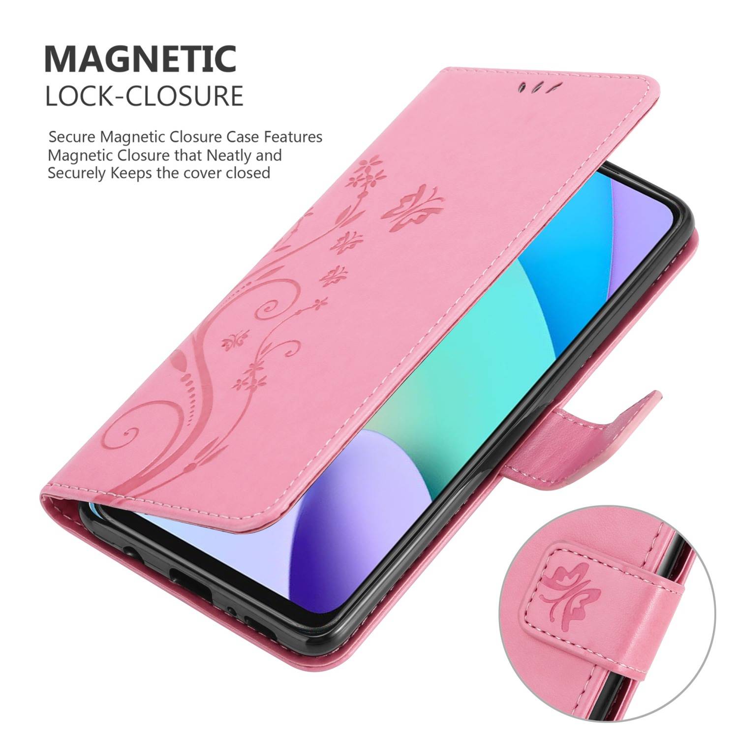 Cadorabo Hülle für Xiaomi RedMi 10 / RedMi NOTE 11 4G Schutz Hülle in Rosa Schutzhülle Handy Hülle Etui Case Blumen