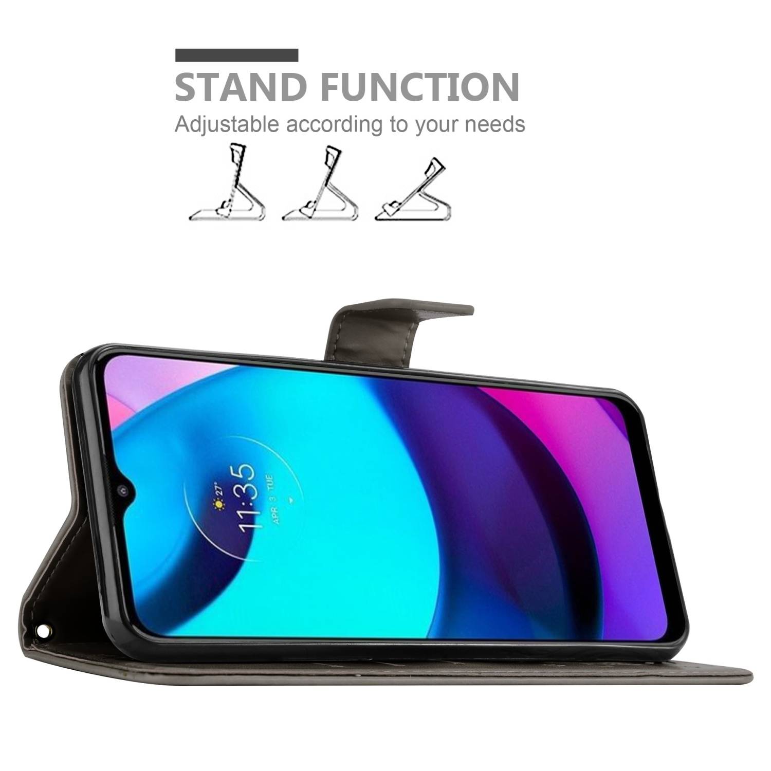 Cadorabo Hülle für Motorola MOTO E20 / E30 / E40 Schutz Hülle in Grau Schutzhülle Handy Hülle Etui Case Blumen Flower