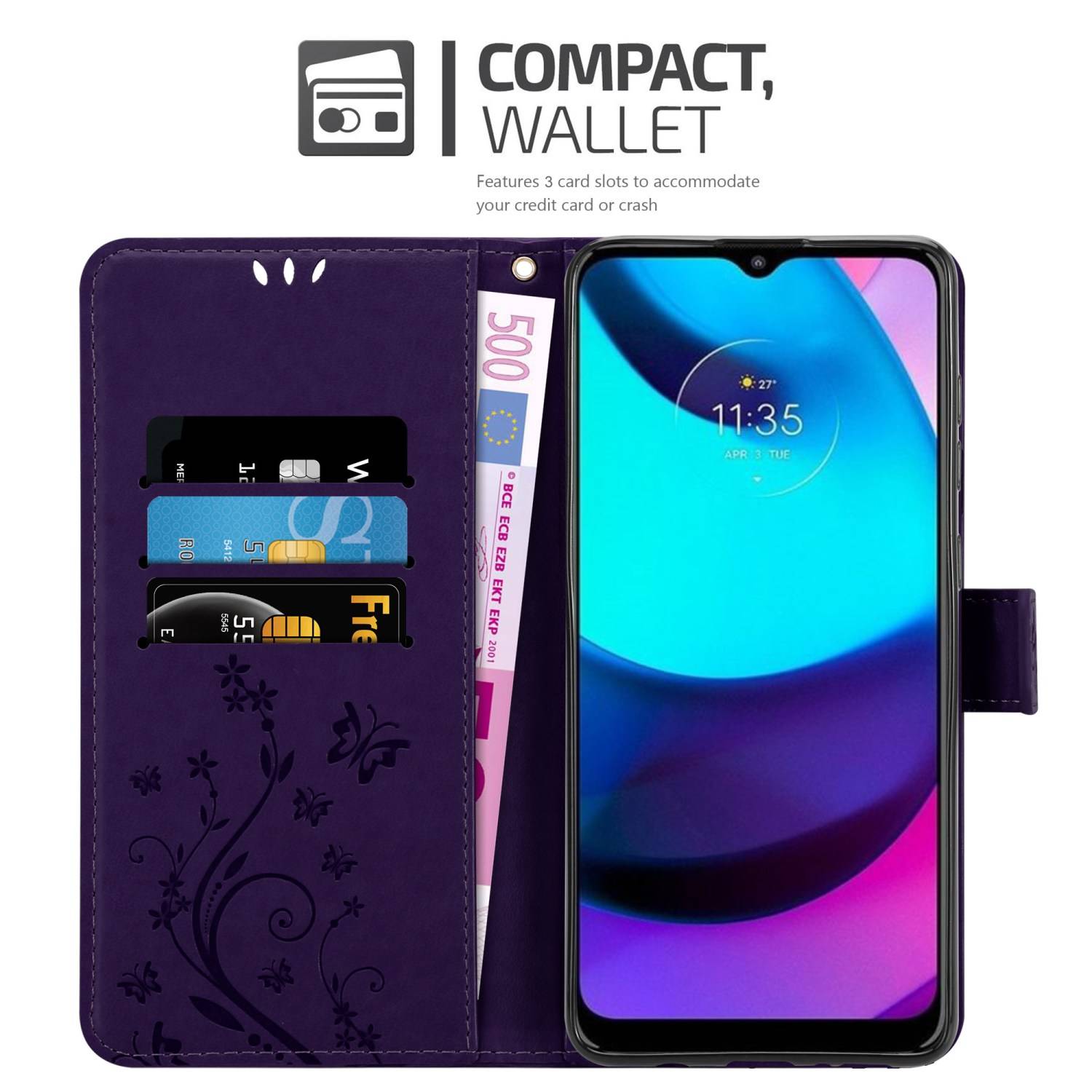 Cadorabo Hülle für Motorola MOTO E20 / E30 / E40 Schutz Hülle in Lila Schutzhülle Handy Hülle Etui Case Blumen Flower