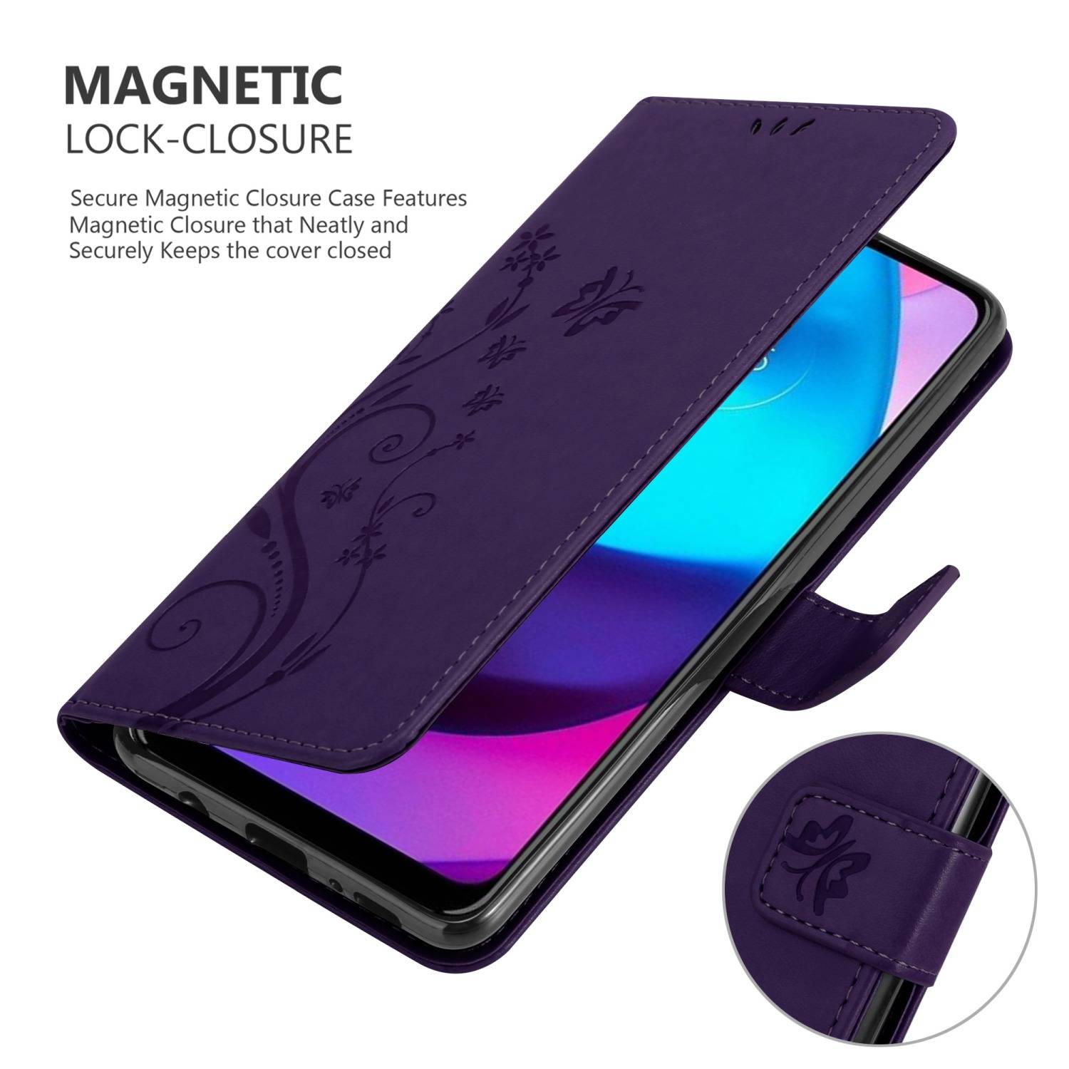 Cadorabo Hülle für Motorola MOTO E20 / E30 / E40 Schutz Hülle in Lila Schutzhülle Handy Hülle Etui Case Blumen Flower