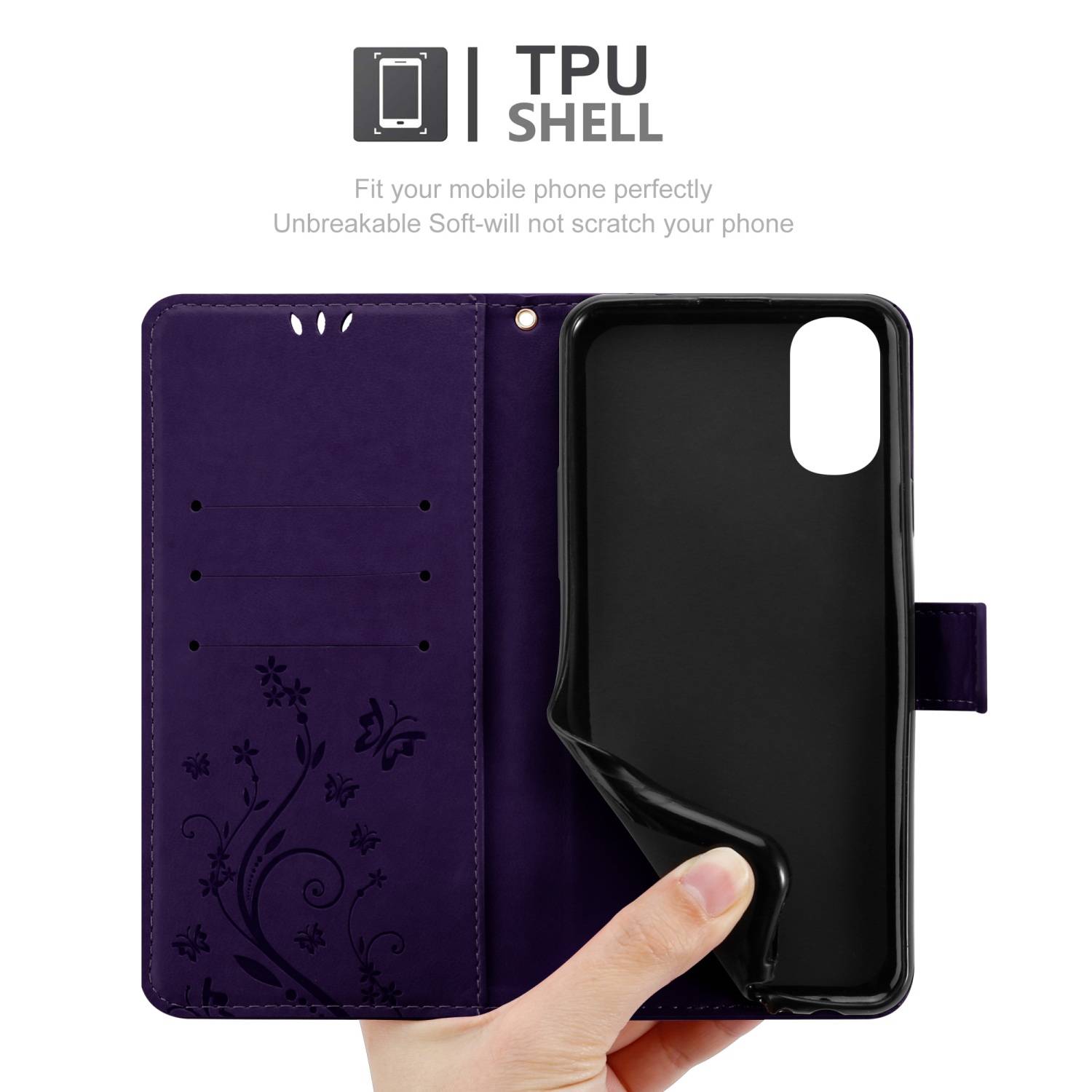 Cadorabo Hülle für Motorola MOTO E20 / E30 / E40 Schutz Hülle in Lila Schutzhülle Handy Hülle Etui Case Blumen Flower