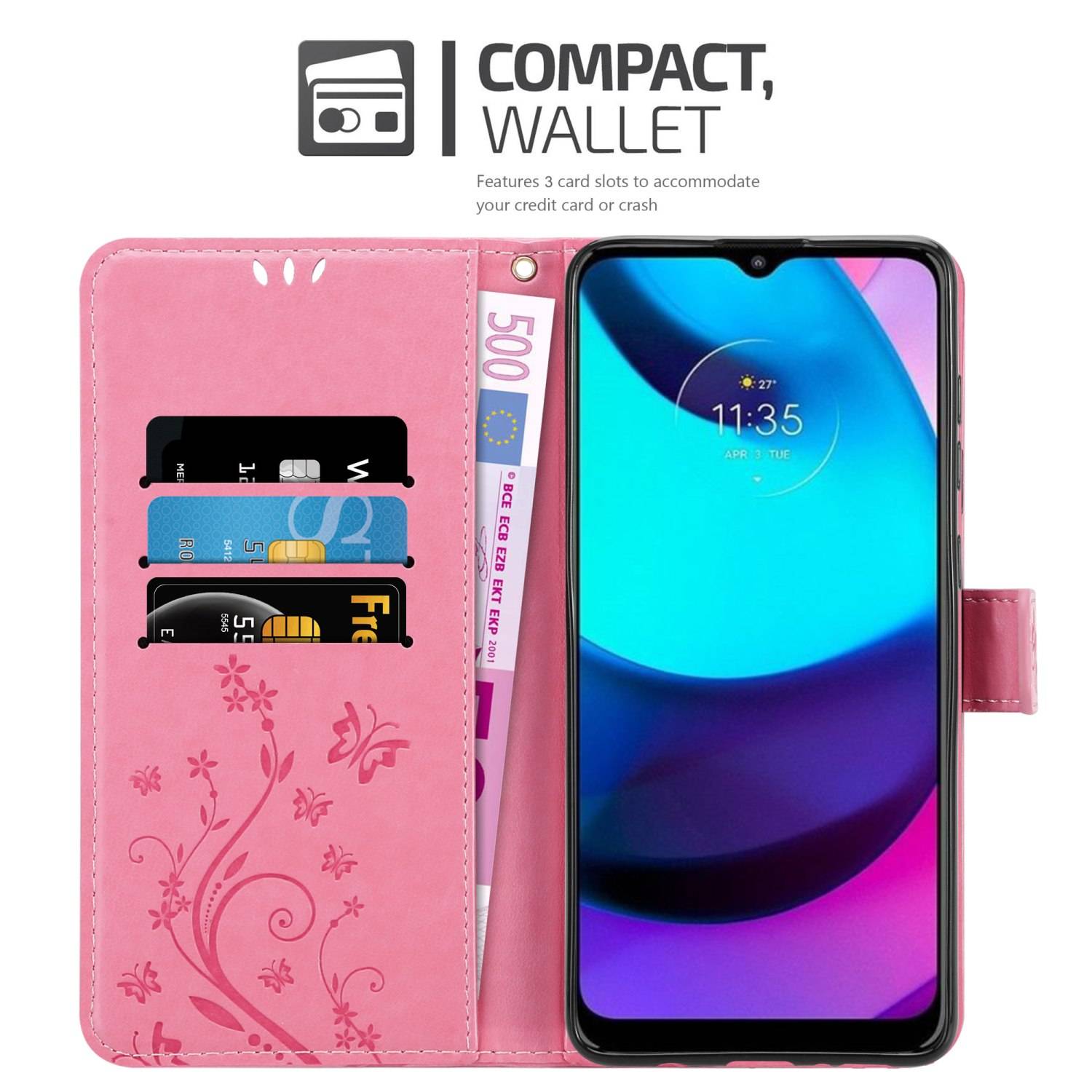 Cadorabo Hülle für Motorola MOTO E20 / E30 / E40 Schutz Hülle in Rosa Schutzhülle Handy Hülle Etui Case Blumen Flower