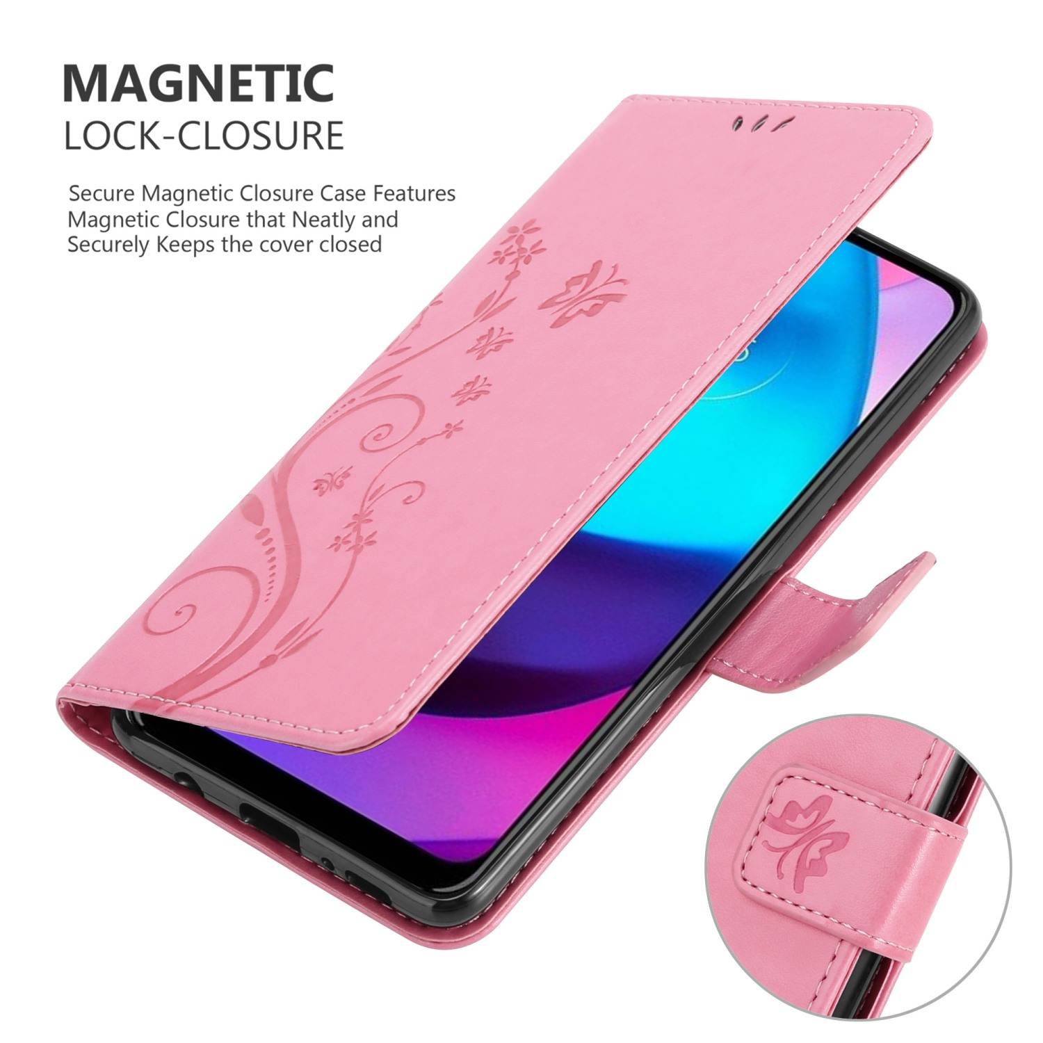 Cadorabo Hülle für Motorola MOTO E20 / E30 / E40 Schutz Hülle in Rosa Schutzhülle Handy Hülle Etui Case Blumen Flower