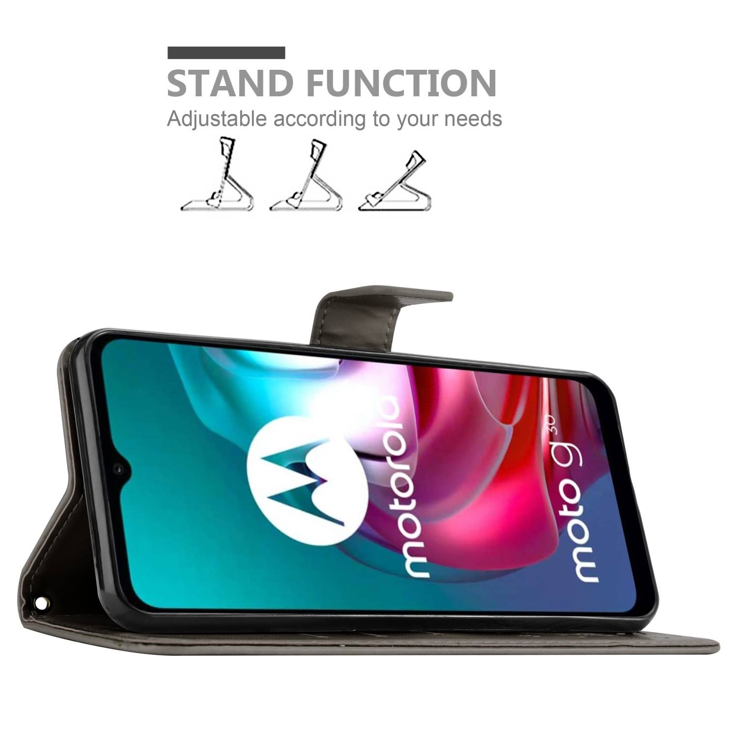 Cadorabo Hülle für Motorola MOTO G10 / G30 Schutz Hülle in Grau Schutzhülle Handy Hülle Etui Case Blumen Flower