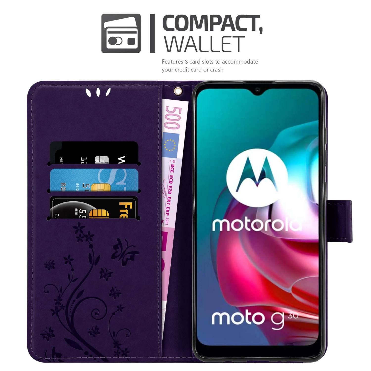 Cadorabo Hülle für Motorola MOTO G10 / G30 Schutz Hülle in Lila Schutzhülle Handy Hülle Etui Case Blumen Flower