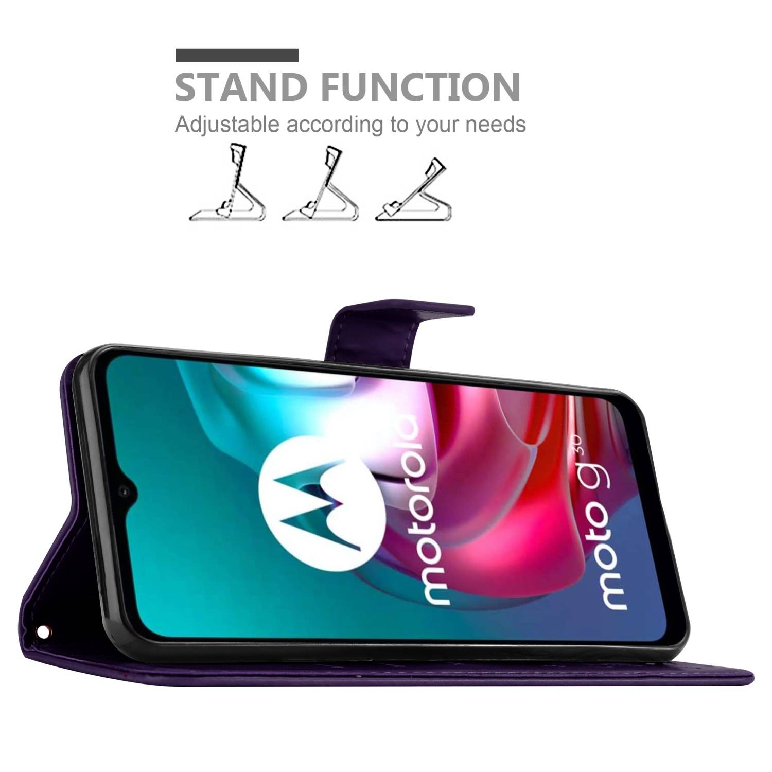 Cadorabo Hülle für Motorola MOTO G10 / G30 Schutz Hülle in Lila Schutzhülle Handy Hülle Etui Case Blumen Flower