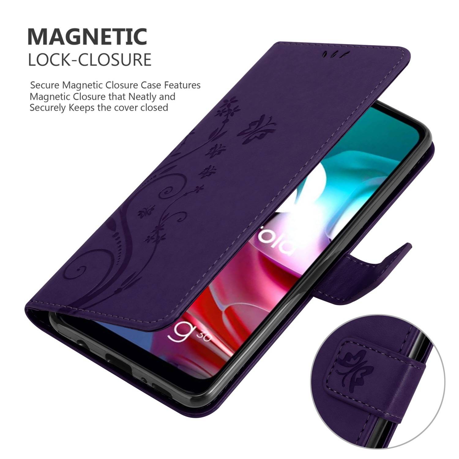 Cadorabo Hülle für Motorola MOTO G10 / G30 Schutz Hülle in Lila Schutzhülle Handy Hülle Etui Case Blumen Flower