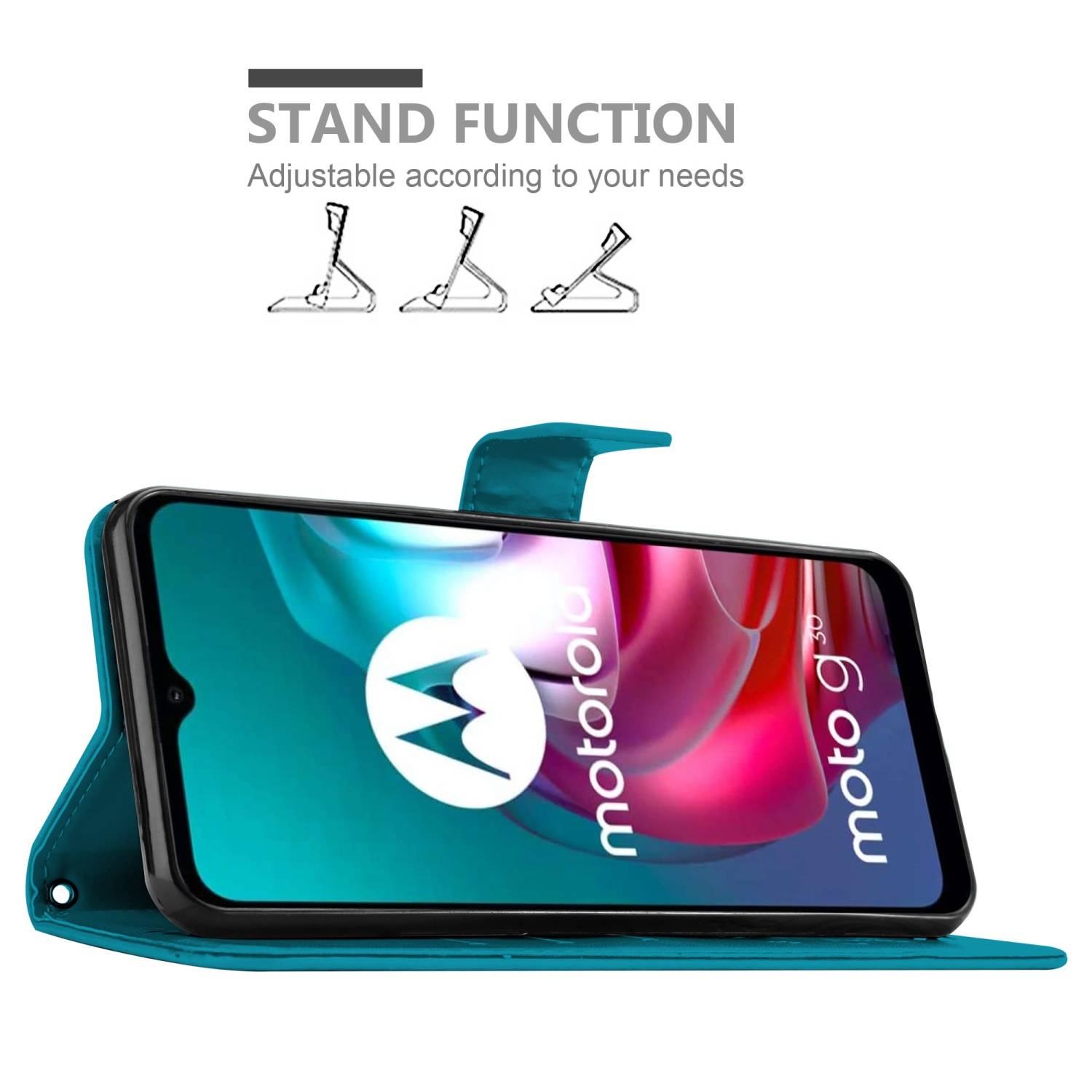 Cadorabo Hülle für Motorola MOTO G10 / G30 Schutz Hülle in Blau Schutzhülle Handy Hülle Etui Case Blumen Flower