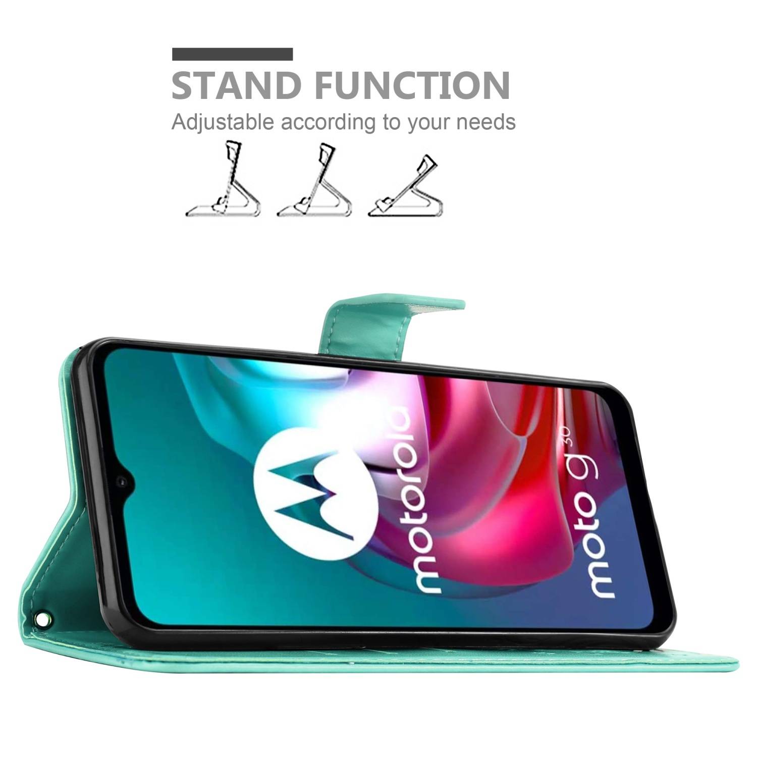 Cadorabo Hülle für Motorola MOTO G10 / G30 Schutz Hülle in Türkis Schutzhülle Handy Hülle Etui Case Blumen Flower