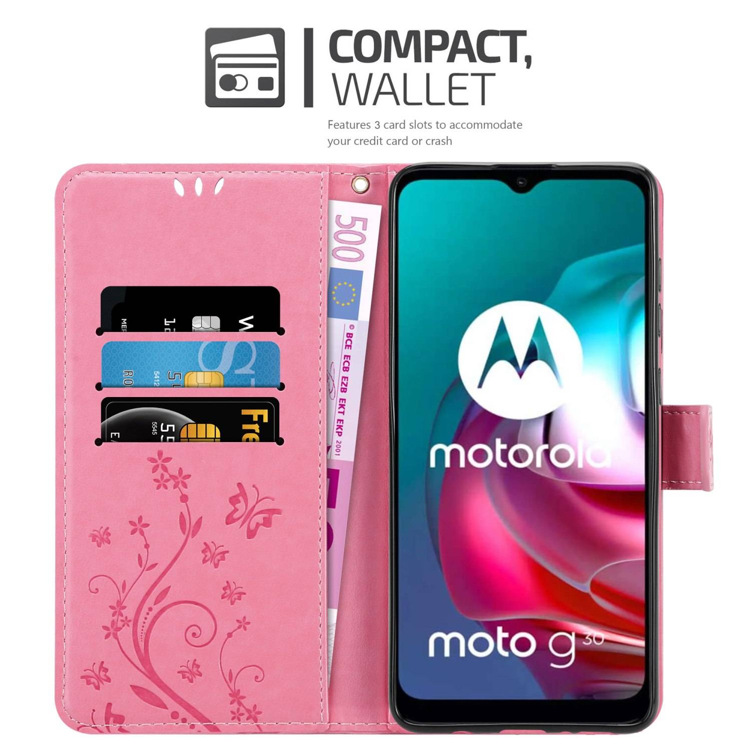 Cadorabo Hülle für Motorola MOTO G10 / G30 Schutz Hülle in Rosa Schutzhülle Handy Hülle Etui Case Blumen Flower
