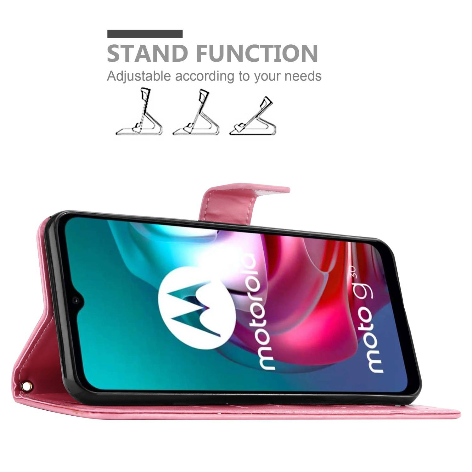 Cadorabo Hülle für Motorola MOTO G10 / G30 Schutz Hülle in Rosa Schutzhülle Handy Hülle Etui Case Blumen Flower