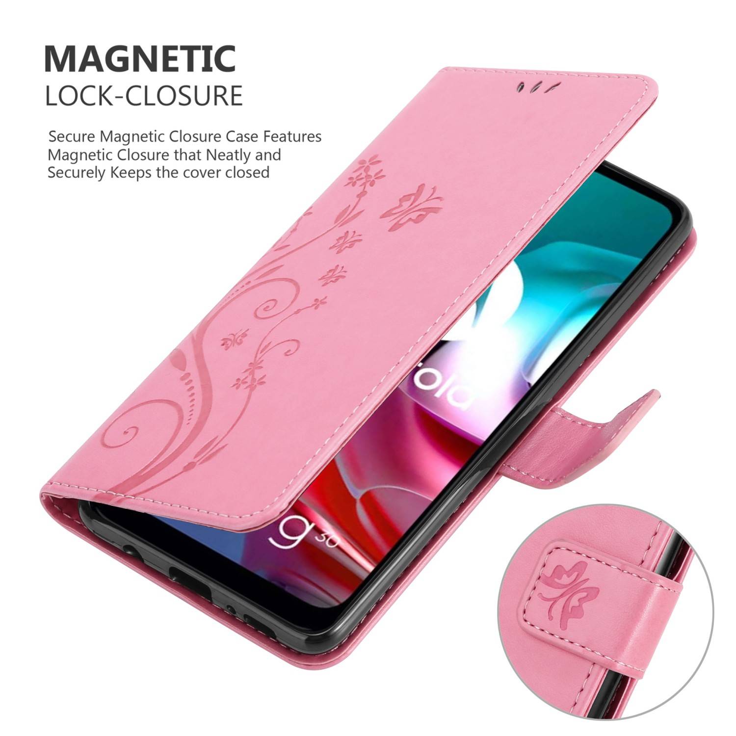 Cadorabo Hülle für Motorola MOTO G10 / G30 Schutz Hülle in Rosa Schutzhülle Handy Hülle Etui Case Blumen Flower