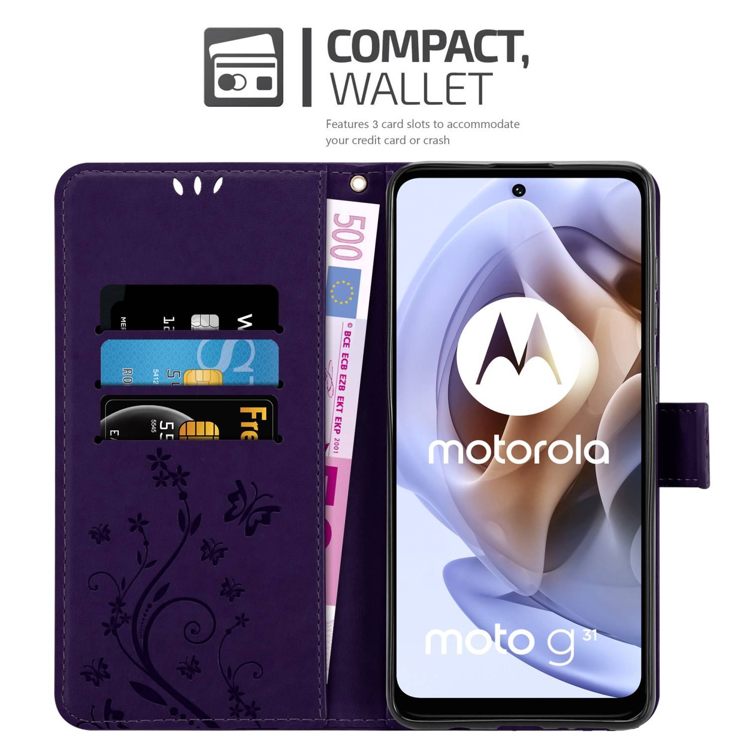 Cadorabo Hülle für Motorola MOTO G31 / G41 Schutz Hülle in Lila Schutzhülle Handy Hülle Etui Case Blumen Flower