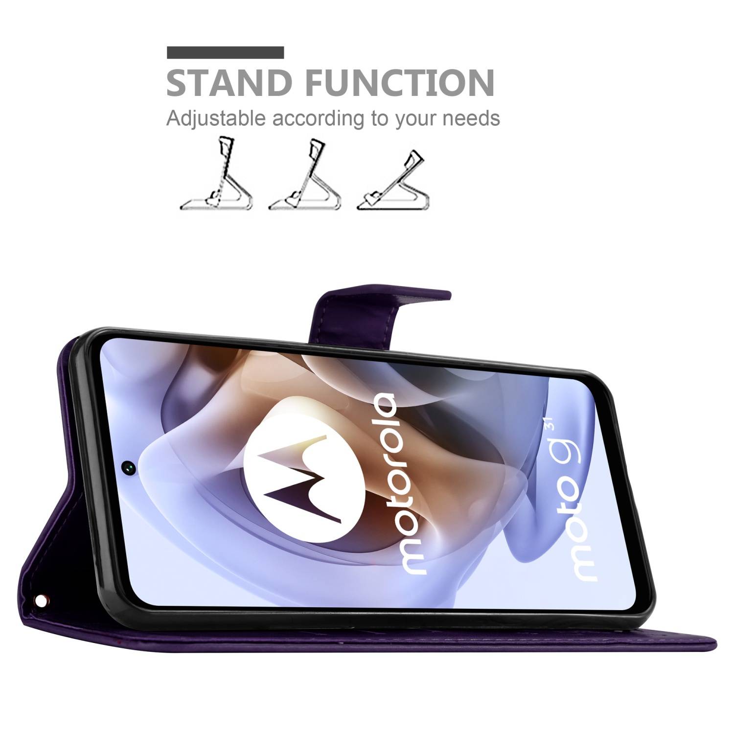 Cadorabo Hülle für Motorola MOTO G31 / G41 Schutz Hülle in Lila Schutzhülle Handy Hülle Etui Case Blumen Flower