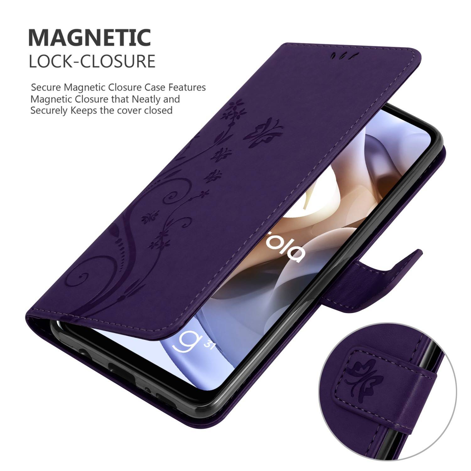 Cadorabo Hülle für Motorola MOTO G31 / G41 Schutz Hülle in Lila Schutzhülle Handy Hülle Etui Case Blumen Flower