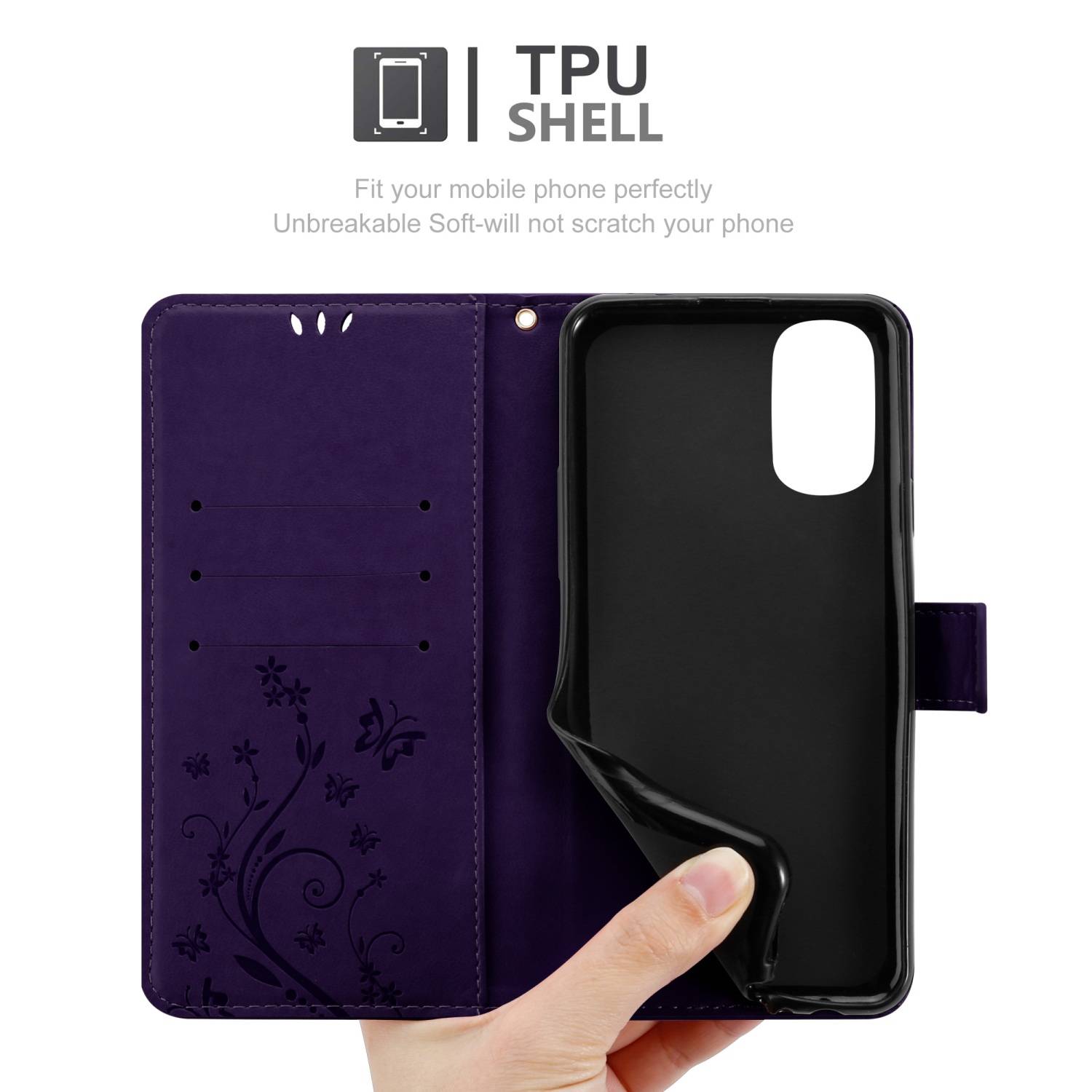 Cadorabo Hülle für Motorola MOTO G31 / G41 Schutz Hülle in Lila Schutzhülle Handy Hülle Etui Case Blumen Flower