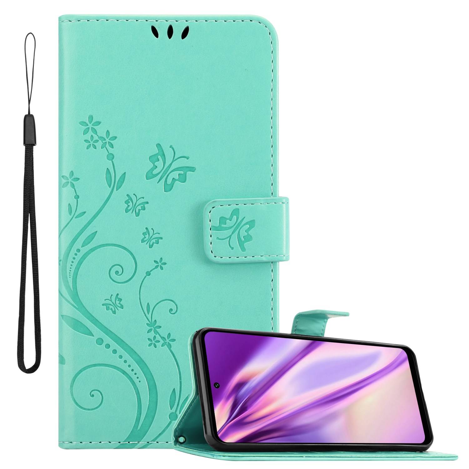 Cadorabo Hülle für Motorola MOTO G31 / G41 Schutz Hülle in Türkis Schutzhülle Handy Hülle Etui Case Blumen Flower