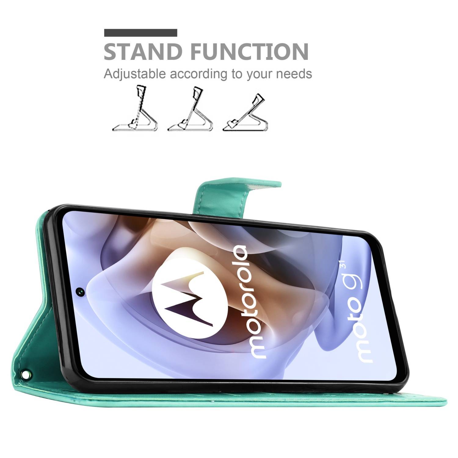 Cadorabo Hülle für Motorola MOTO G31 / G41 Schutz Hülle in Türkis Schutzhülle Handy Hülle Etui Case Blumen Flower