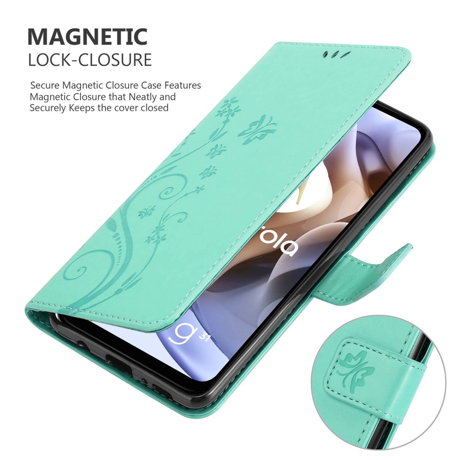 Cadorabo Hülle für Motorola MOTO G31 / G41 Schutz Hülle in Türkis Schutzhülle Handy Hülle Etui Case Blumen Flower
