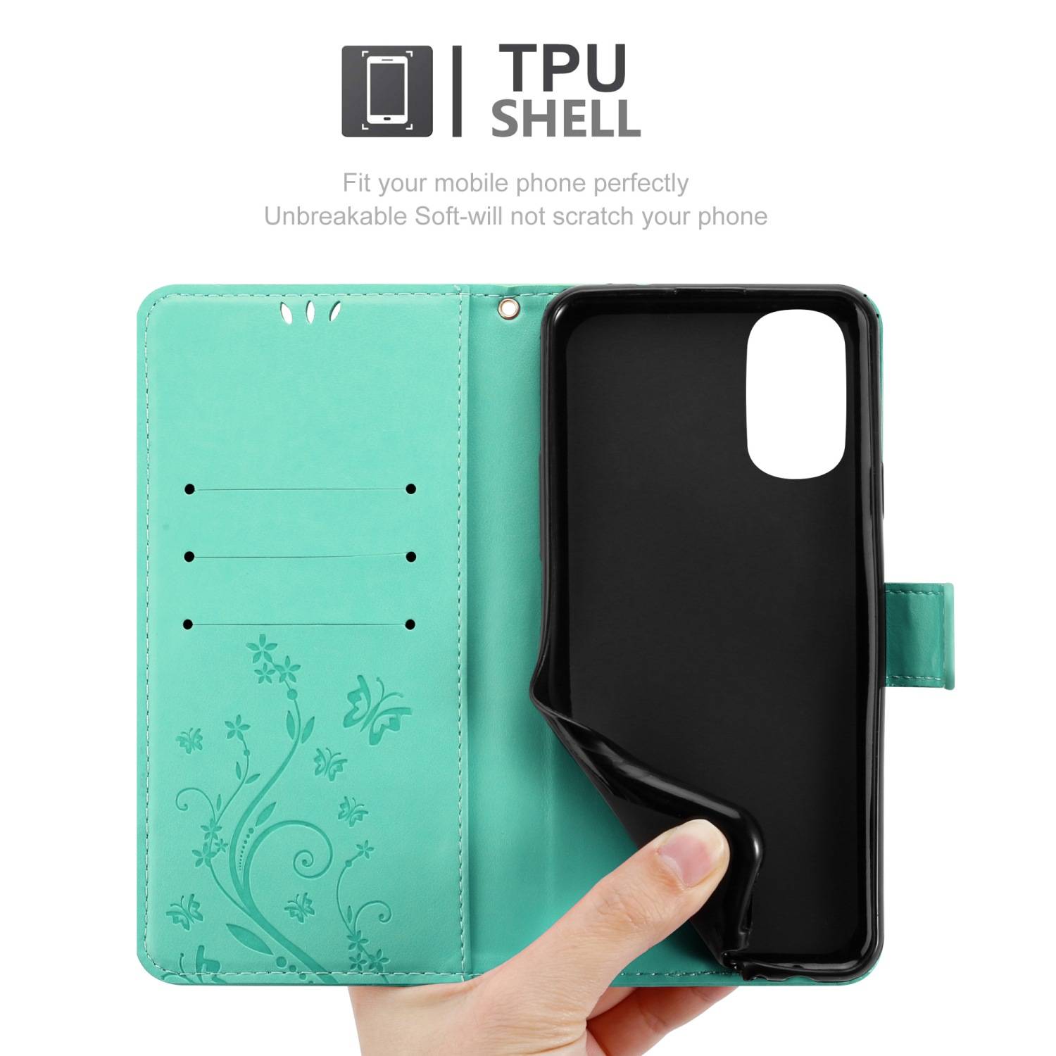 Cadorabo Hülle für Motorola MOTO G31 / G41 Schutz Hülle in Türkis Schutzhülle Handy Hülle Etui Case Blumen Flower