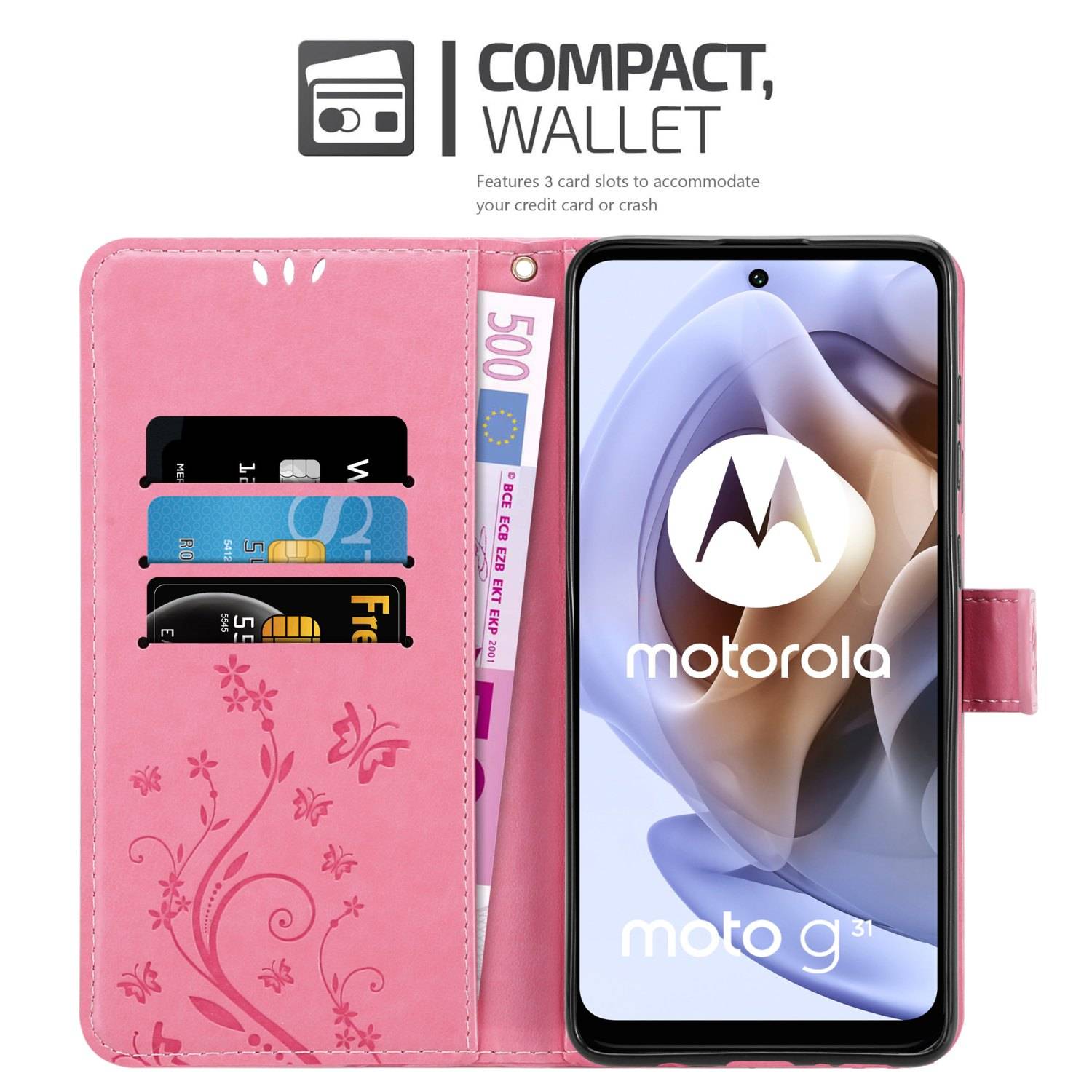 Cadorabo Hülle für Motorola MOTO G31 / G41 Schutz Hülle in Rosa Schutzhülle Handy Hülle Etui Case Blumen Flower