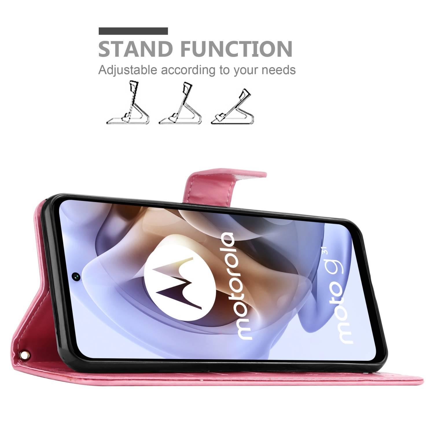 Cadorabo Hülle für Motorola MOTO G31 / G41 Schutz Hülle in Rosa Schutzhülle Handy Hülle Etui Case Blumen Flower