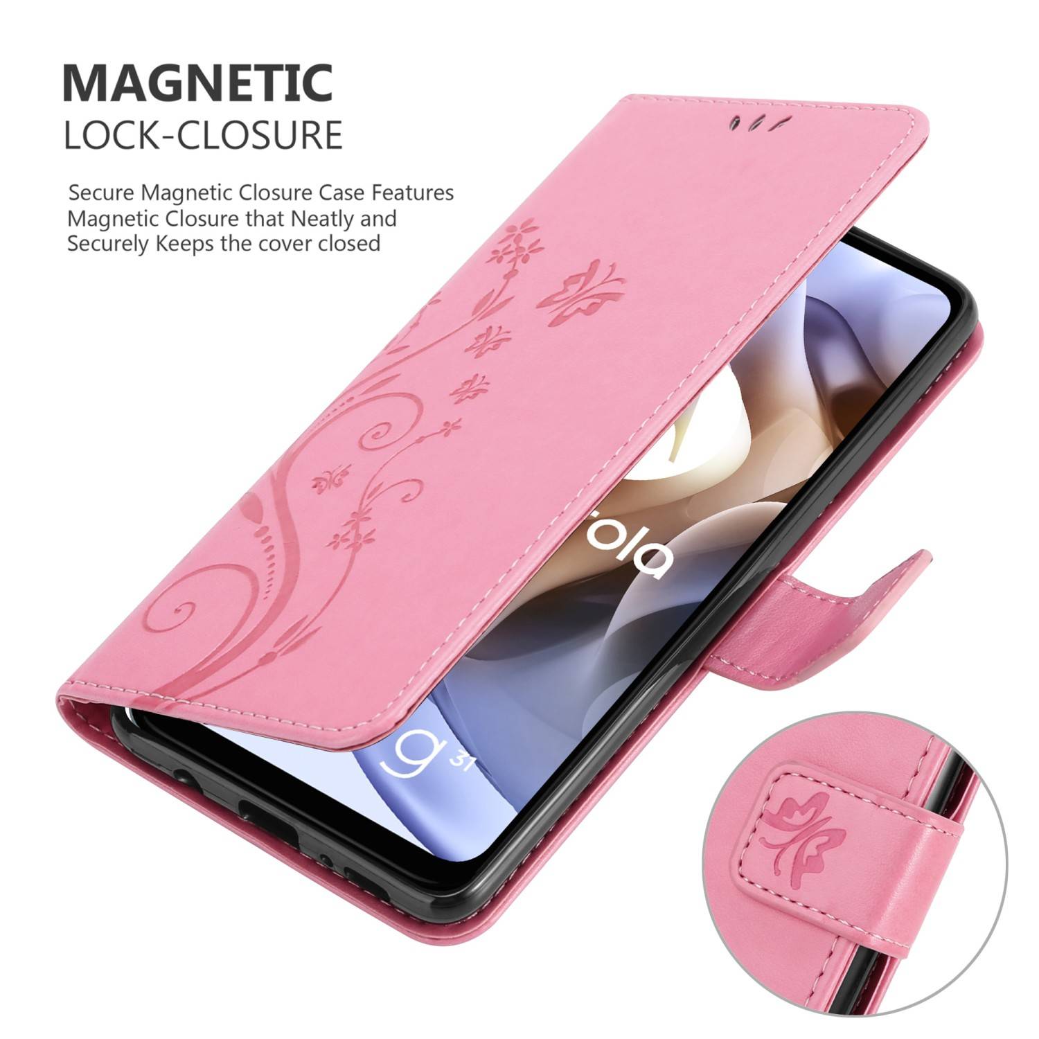 Cadorabo Hülle für Motorola MOTO G31 / G41 Schutz Hülle in Rosa Schutzhülle Handy Hülle Etui Case Blumen Flower
