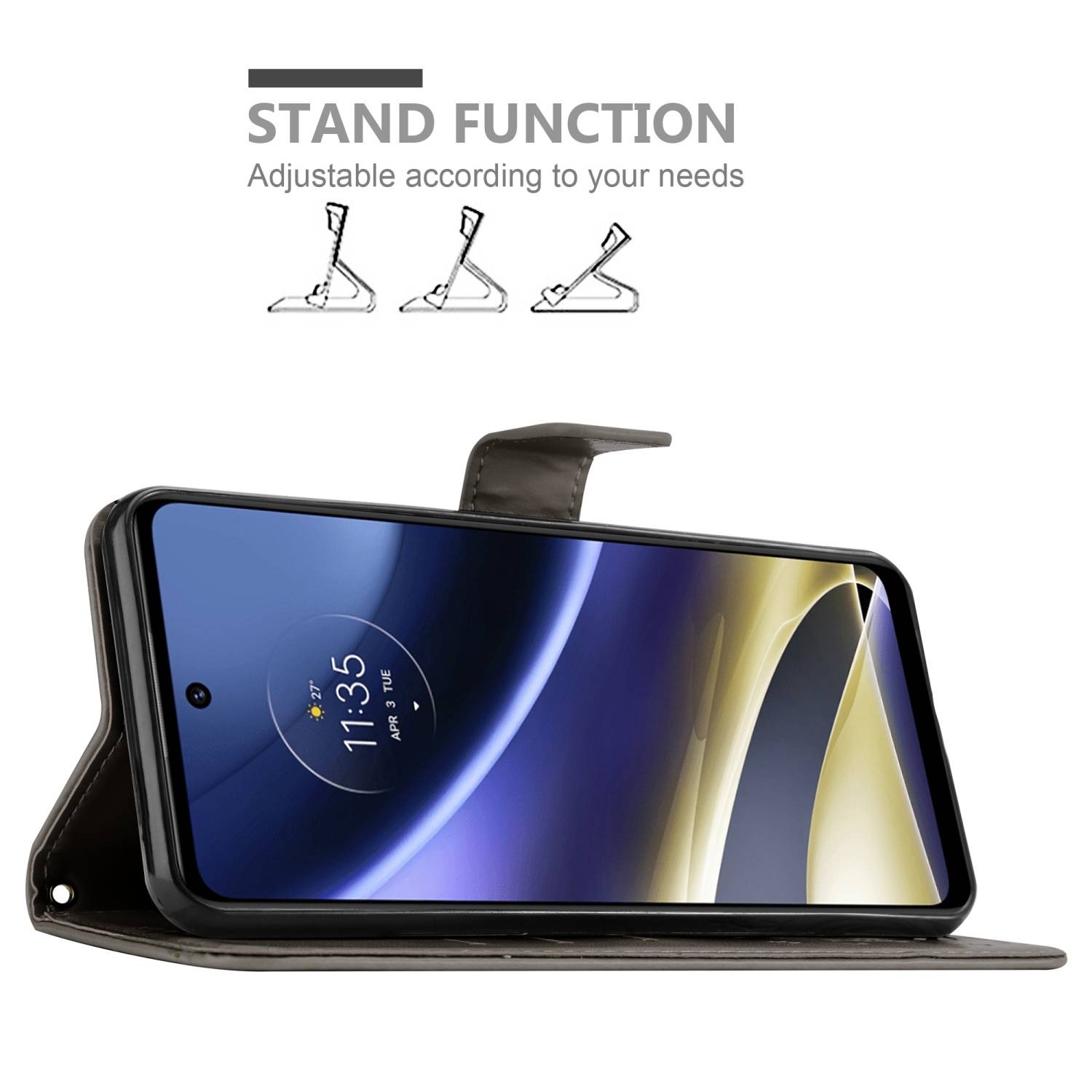 Cadorabo Hülle für Motorola MOTO G51 5G Schutz Hülle in Grau Schutzhülle Handy Hülle Etui Case Blumen Flower