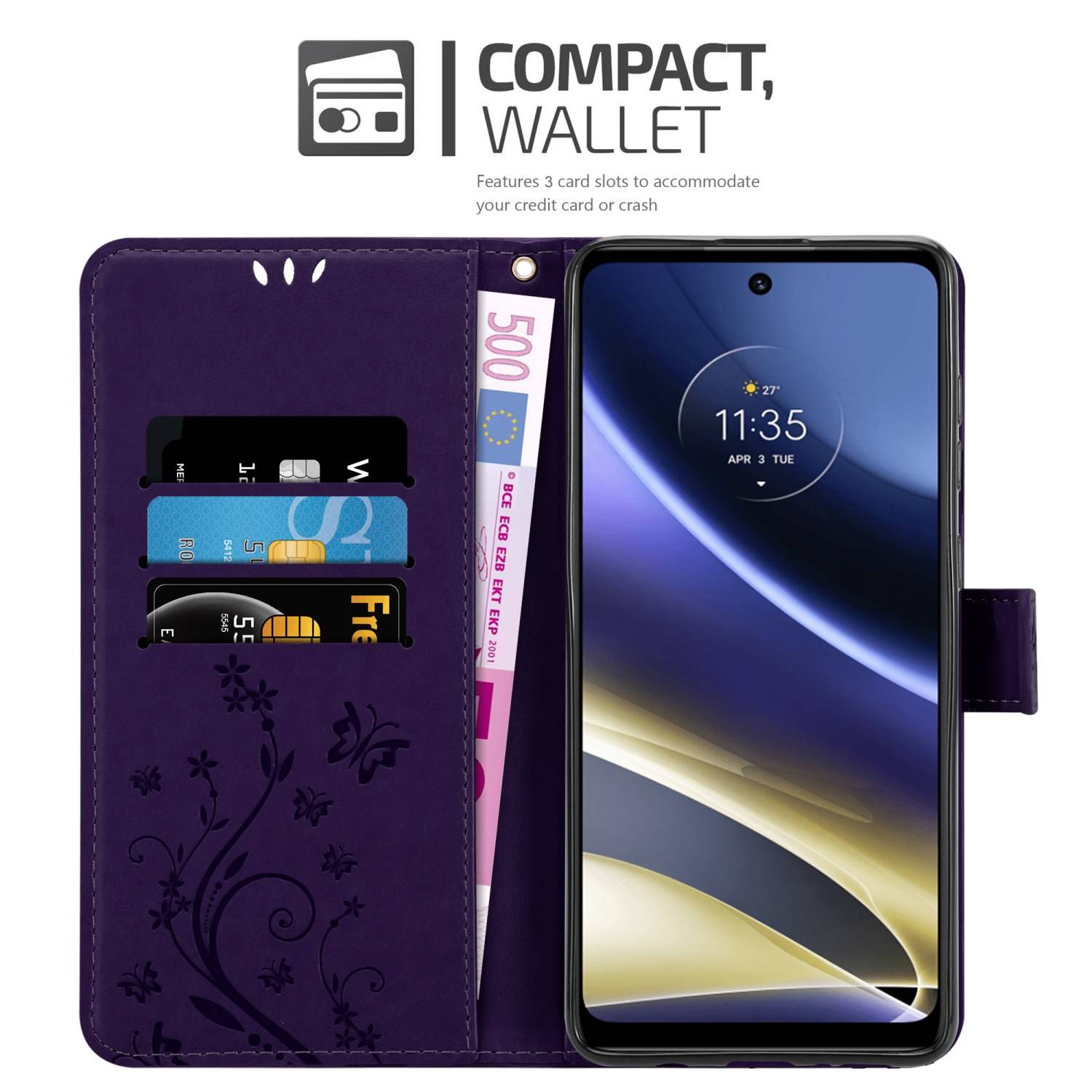 Cadorabo Hülle für Motorola MOTO G51 5G Schutz Hülle in Lila Schutzhülle Handy Hülle Etui Case Blumen Flower