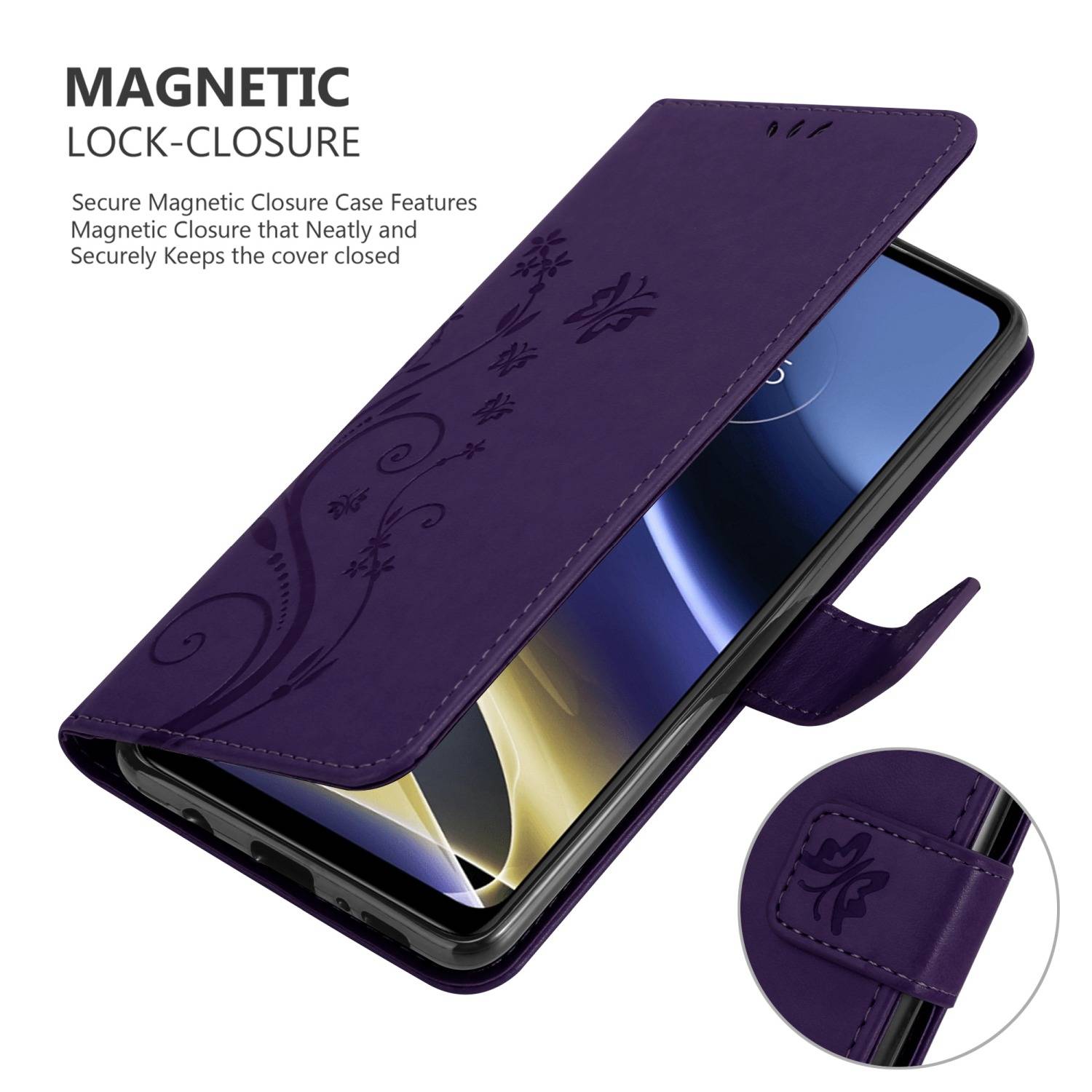 Cadorabo Hülle für Motorola MOTO G51 5G Schutz Hülle in Lila Schutzhülle Handy Hülle Etui Case Blumen Flower