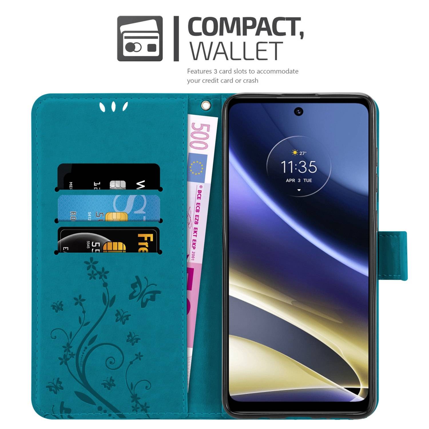 Cadorabo Hülle für Motorola MOTO G51 5G Schutz Hülle in Blau Schutzhülle Handy Hülle Etui Case Blumen Flower